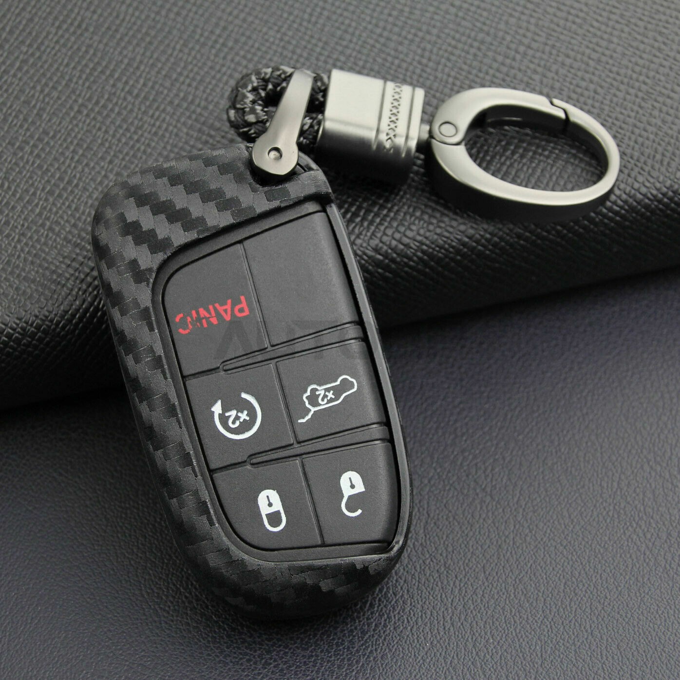 Carbon Fiber Key Fob Chain Fit Jeep Dodge Chrysler Accessories Cover Case Ring