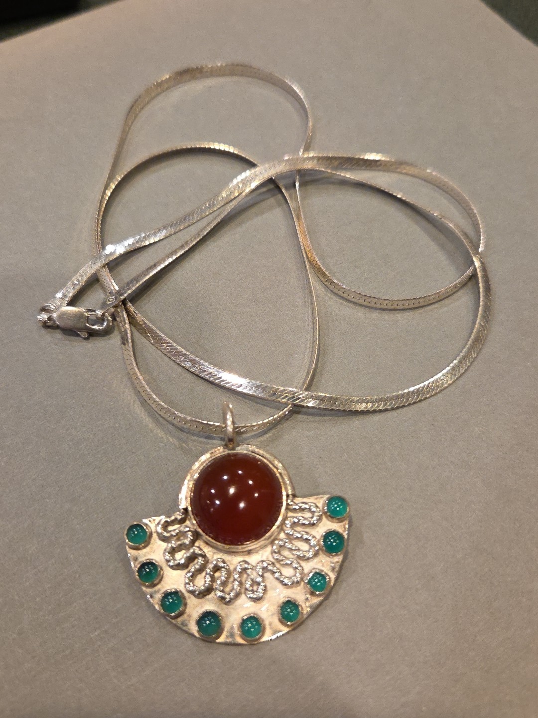 VINTAGE ARTISAN STERLING SILVER RED CARNELIAN TURQUOISE NECKLACE 30
