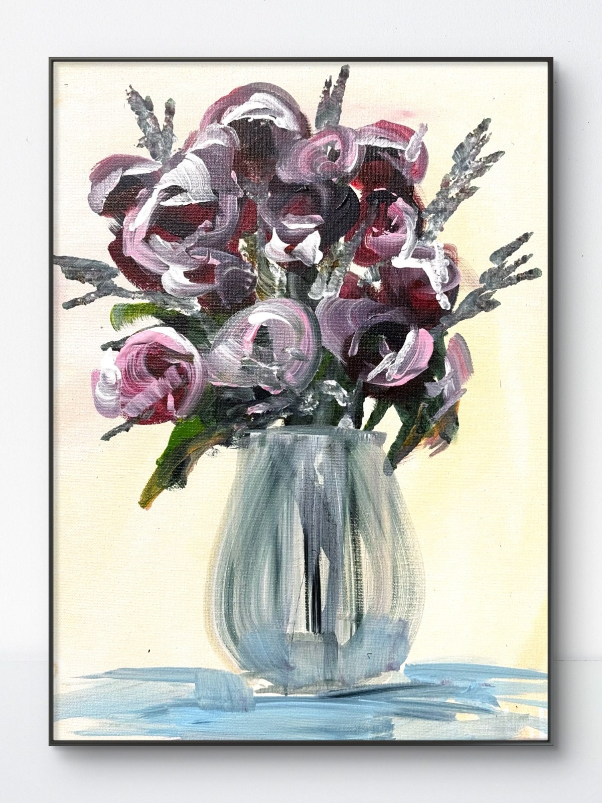 SAMATOWIC Original 12x16 Impressionist Pink Roses White Vase Painting Signed