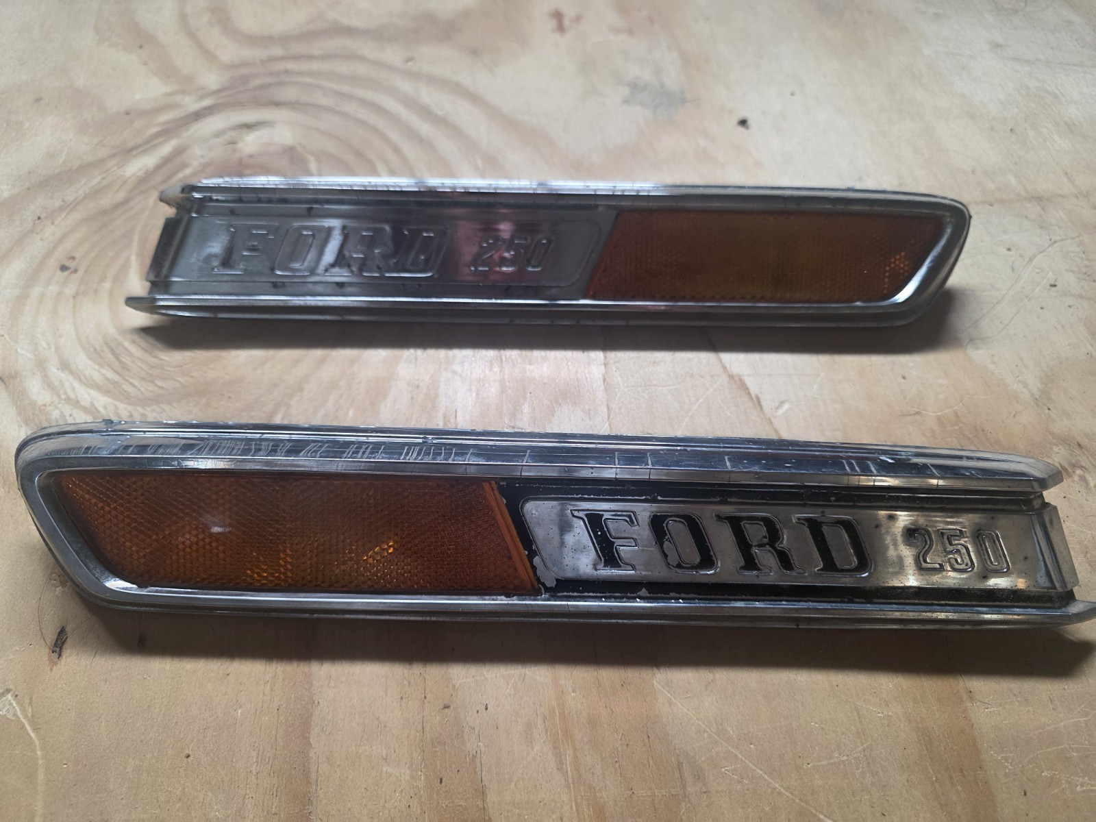 Vintage OEM 1968 to 1972 Ford F 250 Truck Pickup Hood Side Emblem Pair