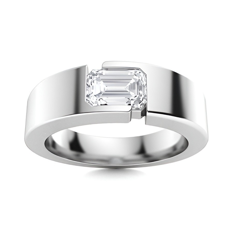 Diamond Men\'s Ring For Engagement 18k White Gold Lab Grown 0.50 Carat Emerald