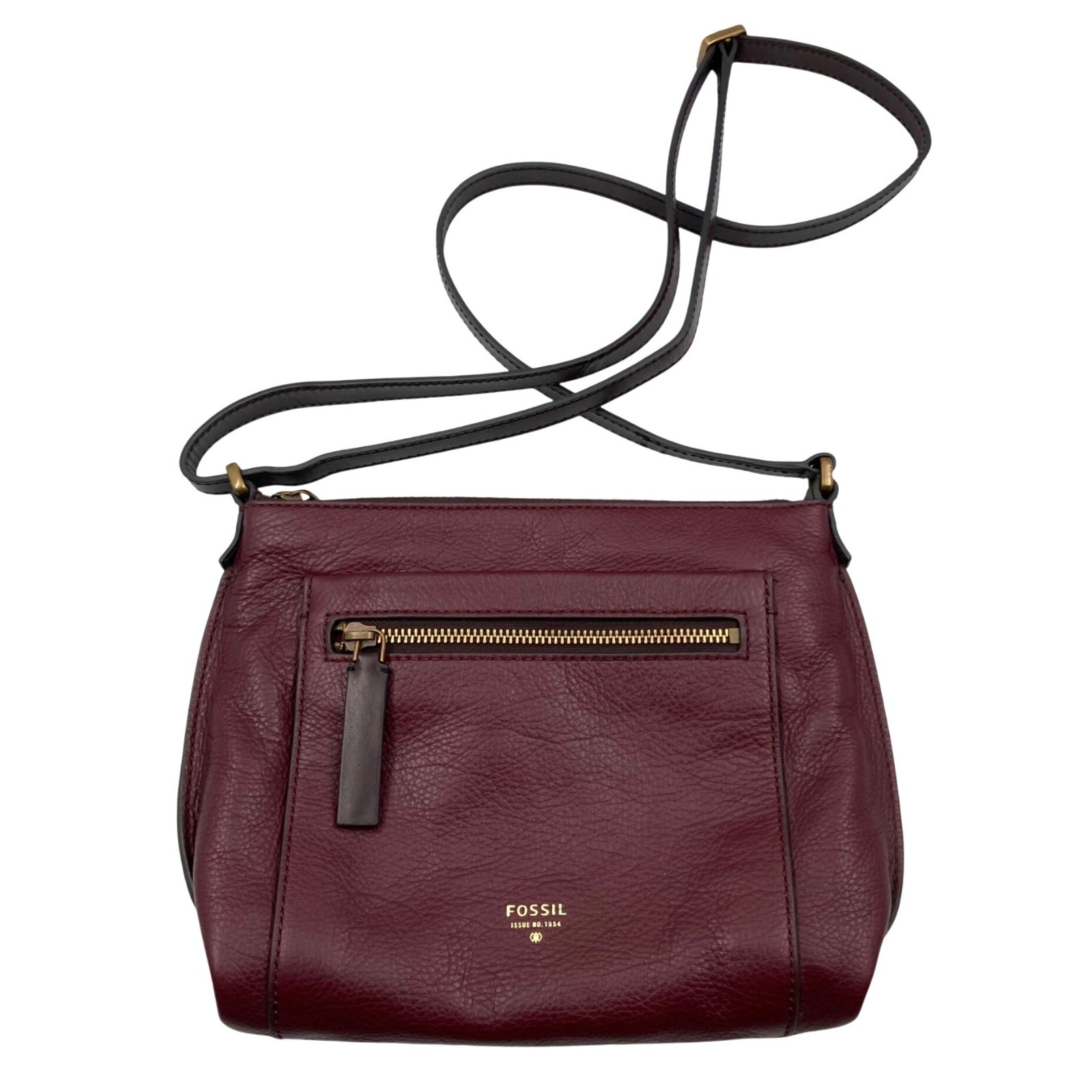 FOSSIL Vickery Burgundy Purple Leather Crossbody Purse Brown Accent Shoulder Bag