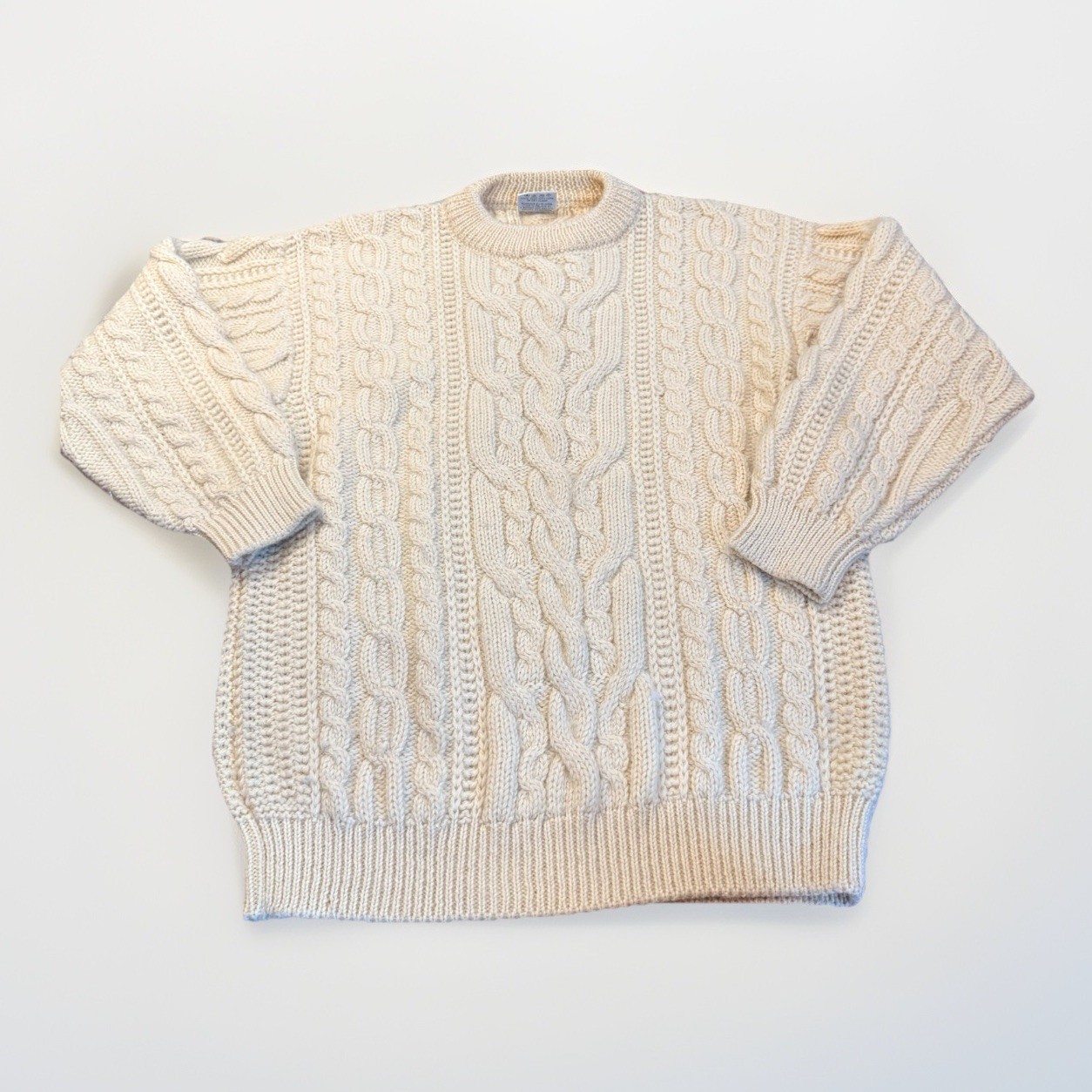 Bonner Of Ireland Fisherman Cable Knit Sweater Mens LG Cream Aran 100% Pure Wool