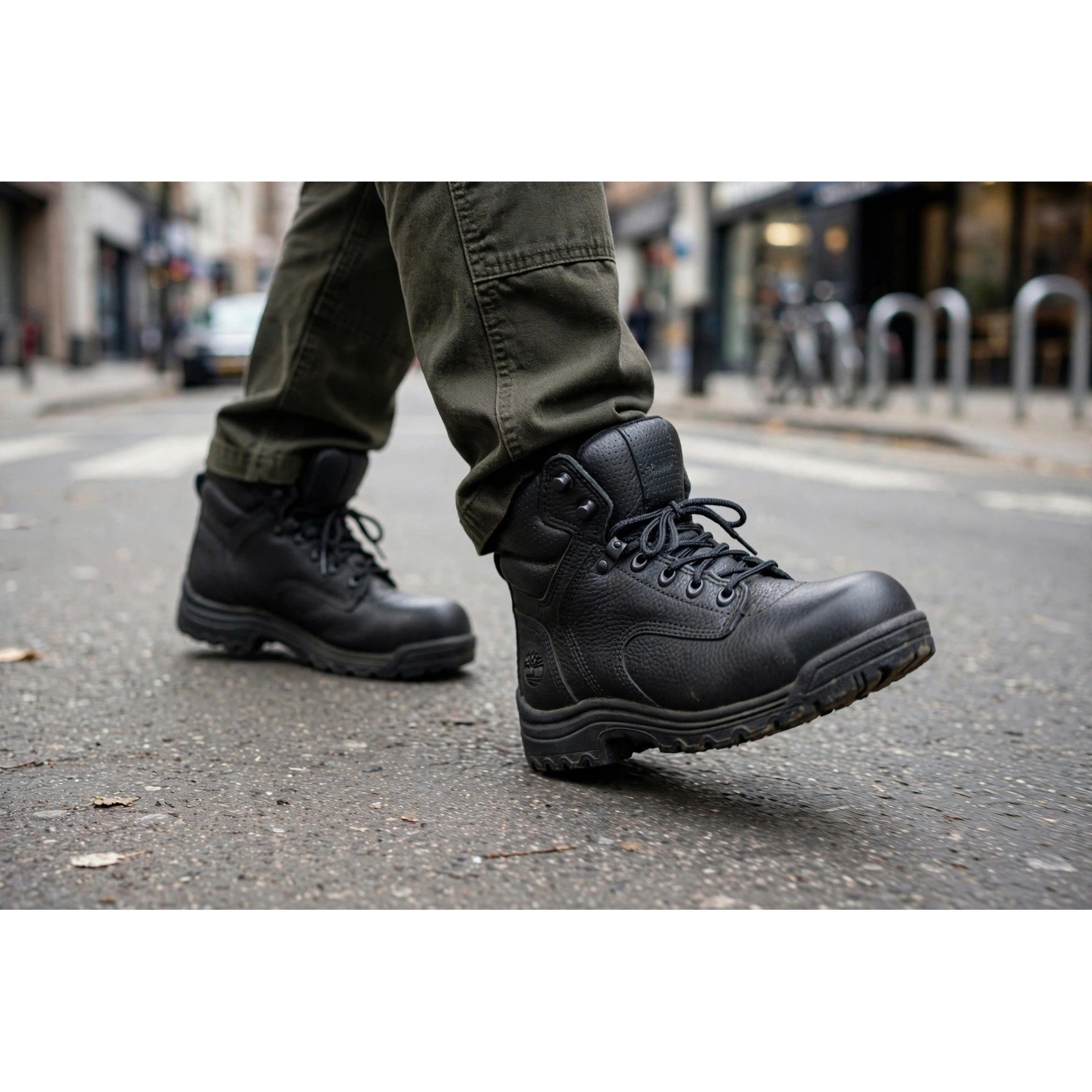 Timberland Pro Mens 7.5 Work Shoes Solid Black Leather Industrial Safety Boots