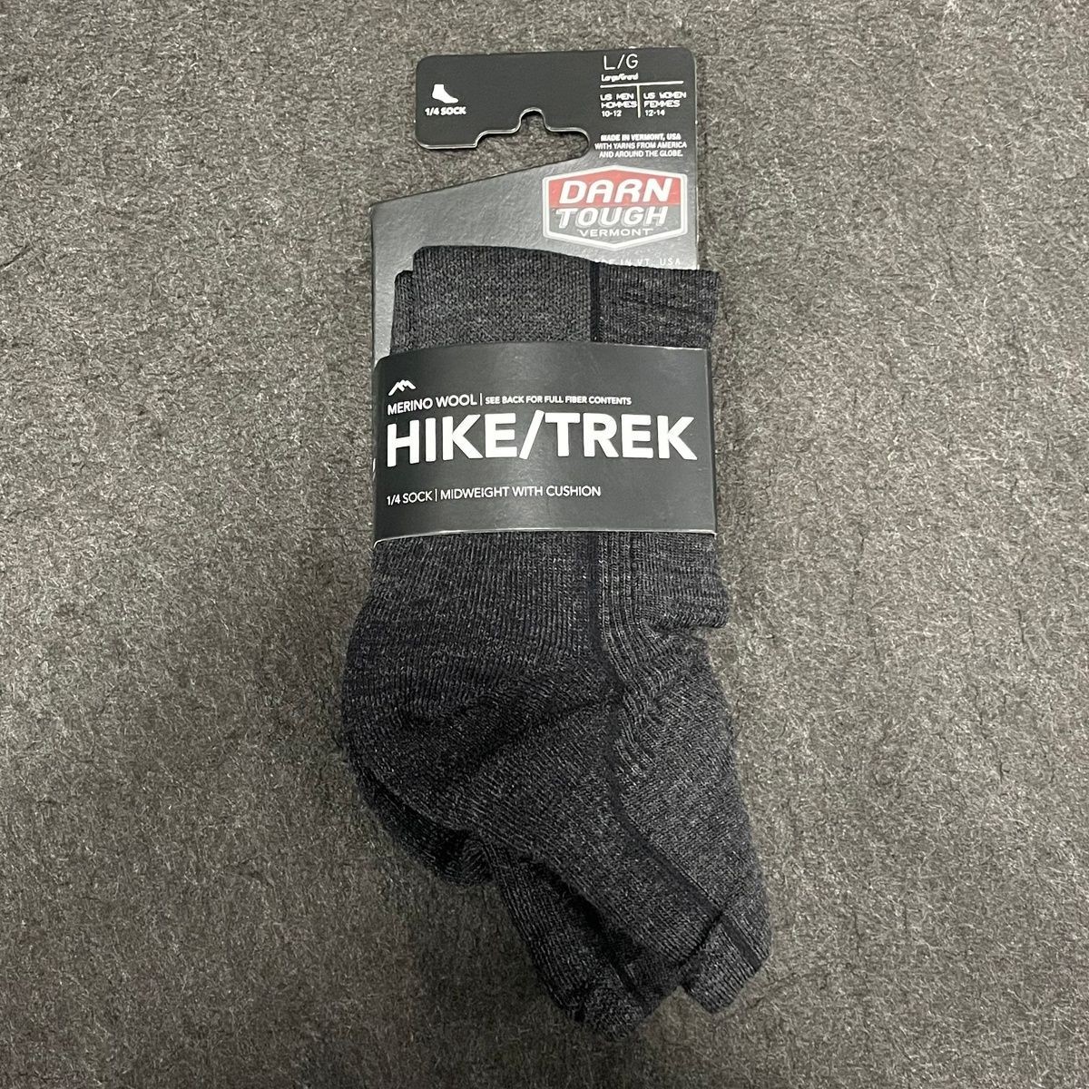 DARN TOUGH Men\'s 1/4 Midweight Hiker Quarter Hiking Sock Size L, Onyx Black