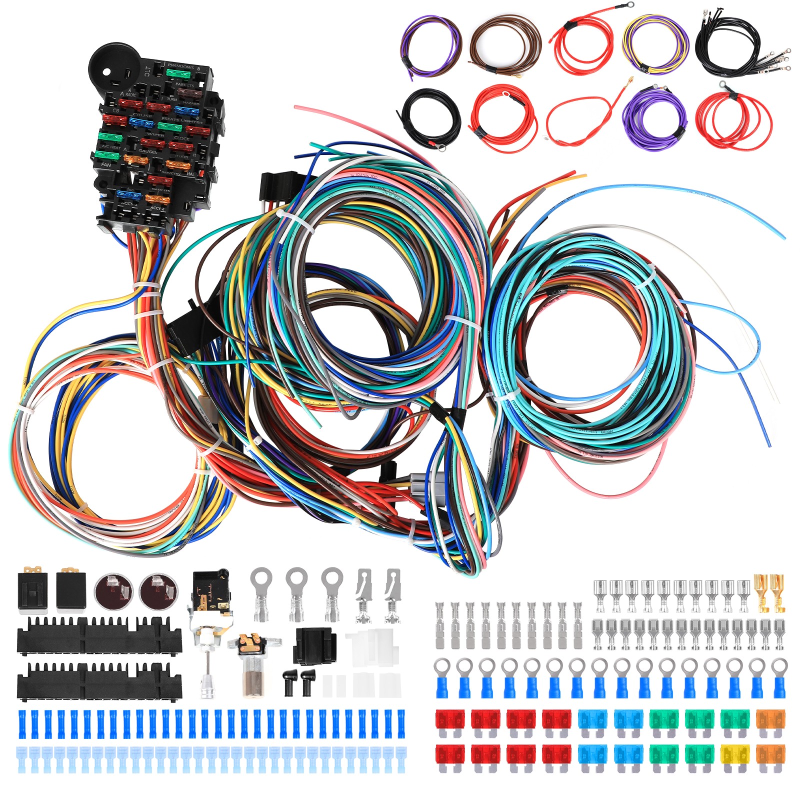 22 CIRCUIT WIRING HARNESS STREET HOT RAT ROD CUSTOM WIRE KIT XL WIRES UNIVERSAL