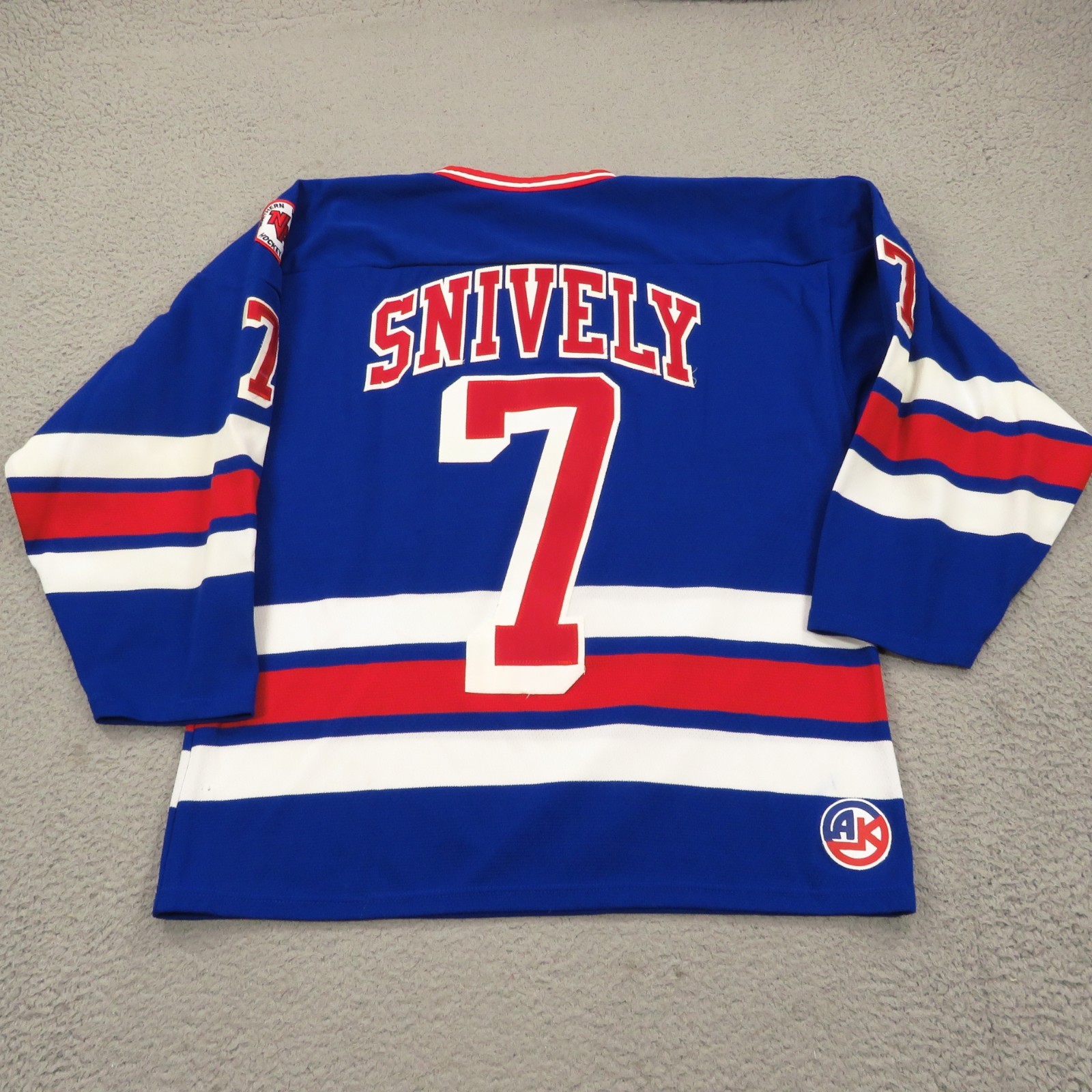 Joe Snively Reston Raiders Hockey Jersey Large Player Issue Sewn Authentic Blue