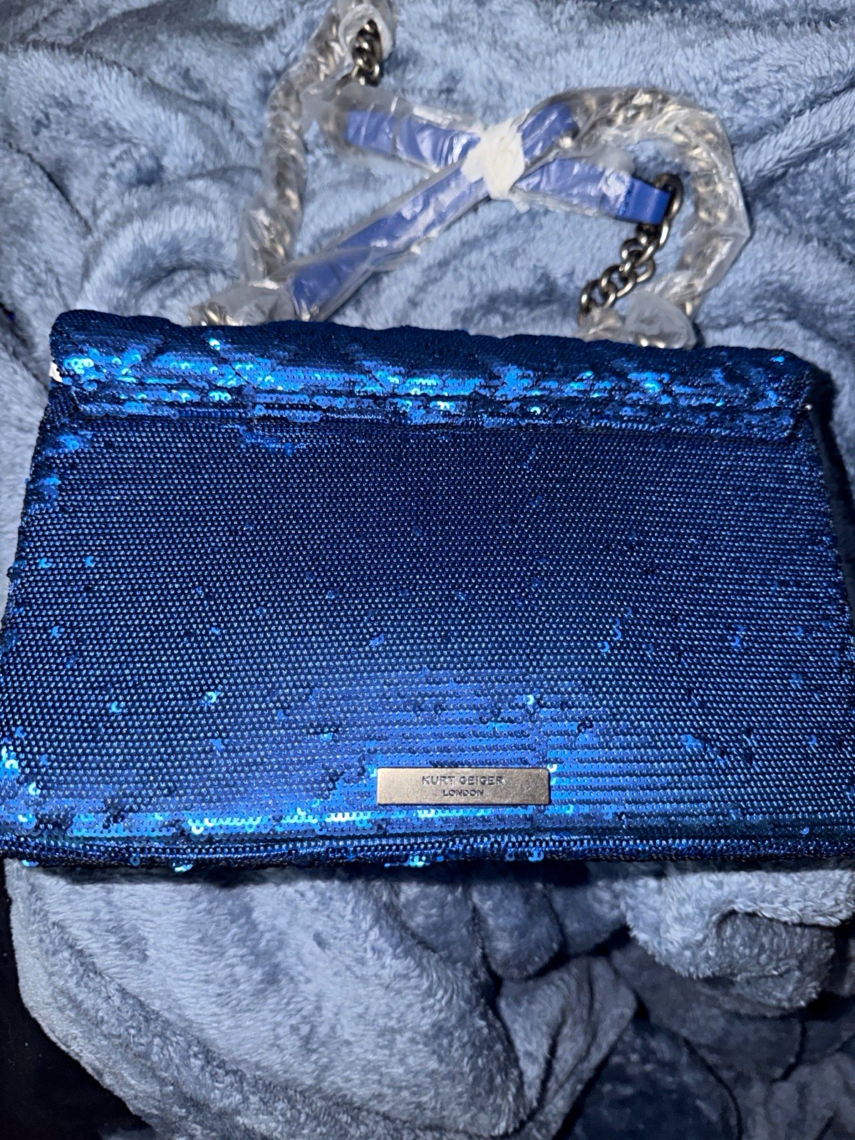 Kurt Geiger London Kensington Blue Sequin Chevron Crossbody Chain Strap