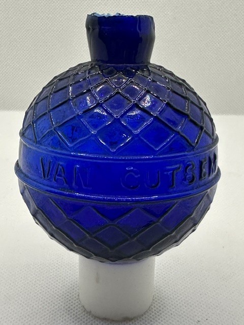 1880s Van Cutsem St. Quentin Cobalt Blue Diamond Quilted Glass Target Ball 1880s Van Cutsem St. Quentin Cobalt Blue Diamond Quilted Glass Target Ball