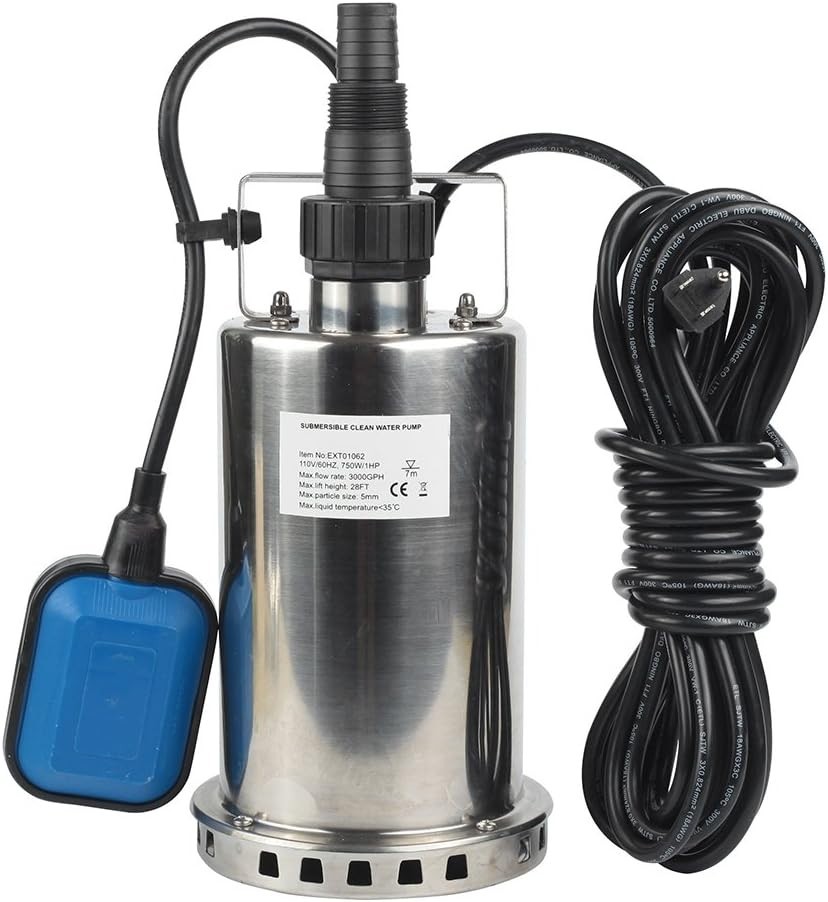 Bomba De Aguas Sumergible Acero inoxidable 1 HP 3000GPH Profundo Con Interruptor Bomba De Aguas Sumergible Acero inoxidable 1 HP 3000GPH Profundo Con Interruptor