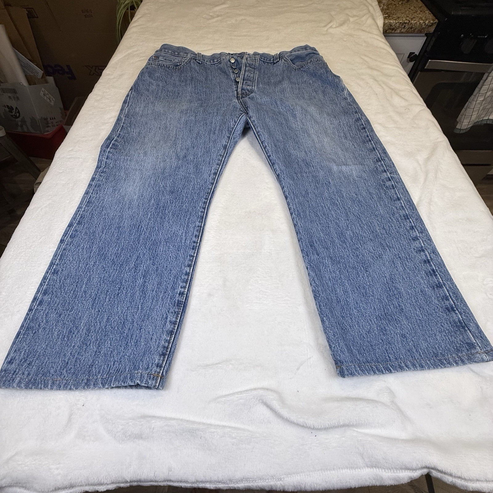 Vintage Levi’s 501 Jeans W40 L30 Light Wash Altered Cropped Wide Leg 00501-0193