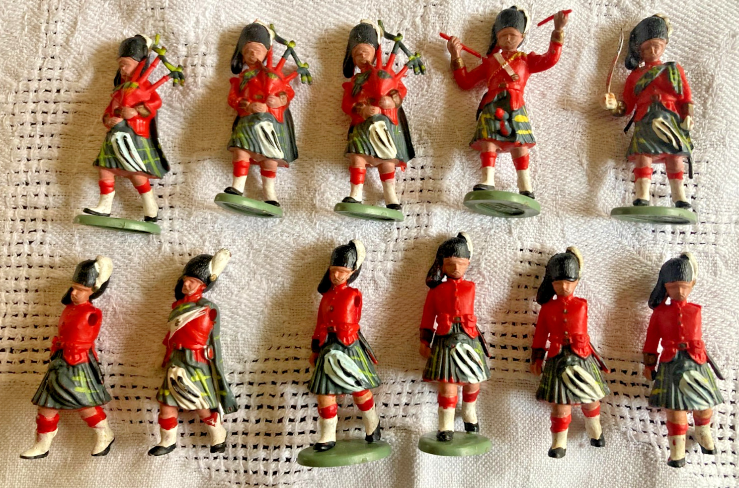 Vintage Britains LTD. British Plastic Scotish Guard Figures Bagpipers Set of 11