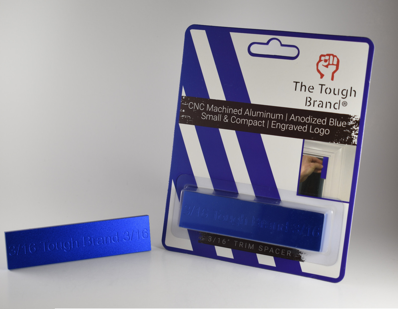 The Tough Brand 3/16”  Door Trim Spacer Reveal Tool, Blue, Lazer Engraved Ruler
