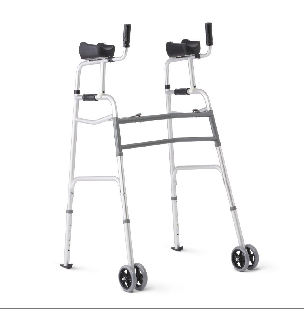 Medline Upright Walker with 5” Dual Wheels, Forearm Armrests 300 lb capacity