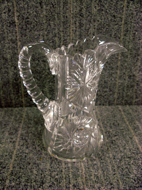 Antq. American Brilliant Period ABP Pitcher Carafe Sawtooth Cut Crystal Pinwheel