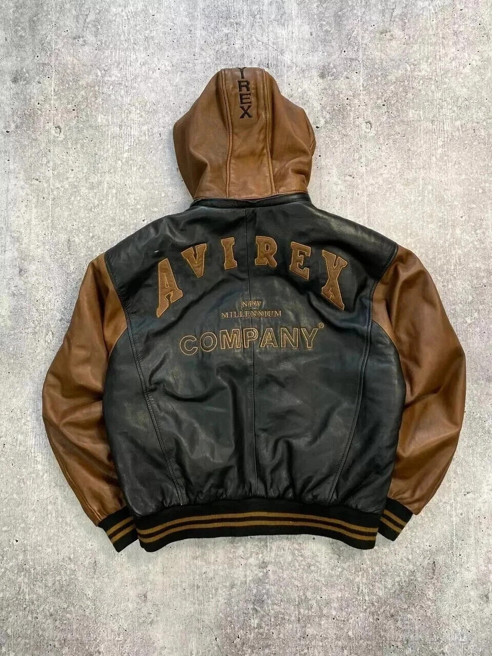 NEW Mens Avirex Leather Jacket Millennium Company Hoodie Black Brown Bomber NWT