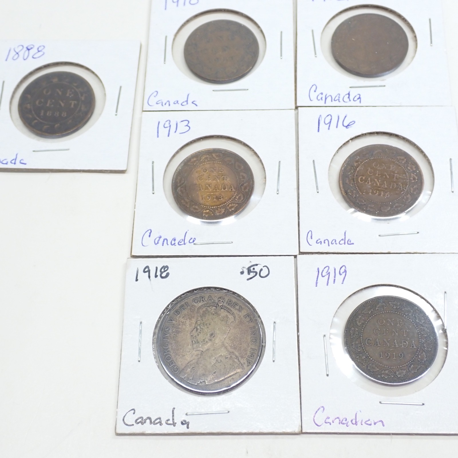 Lot (7) CANADIAN Large Cent Coins 1888 1910 1912 1913 1916 1918 1919 World