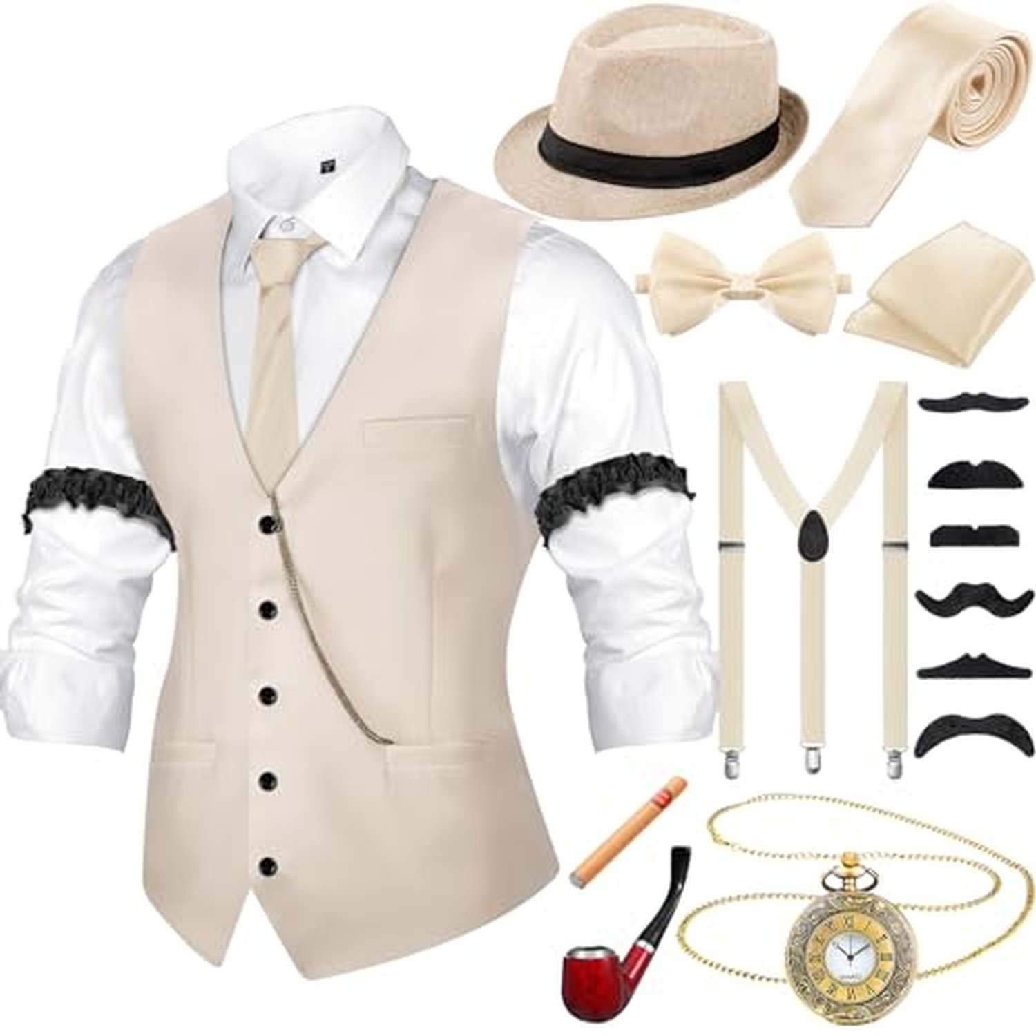 Neer 1920s Mens Costume Accessories Outfit X-Large Beige