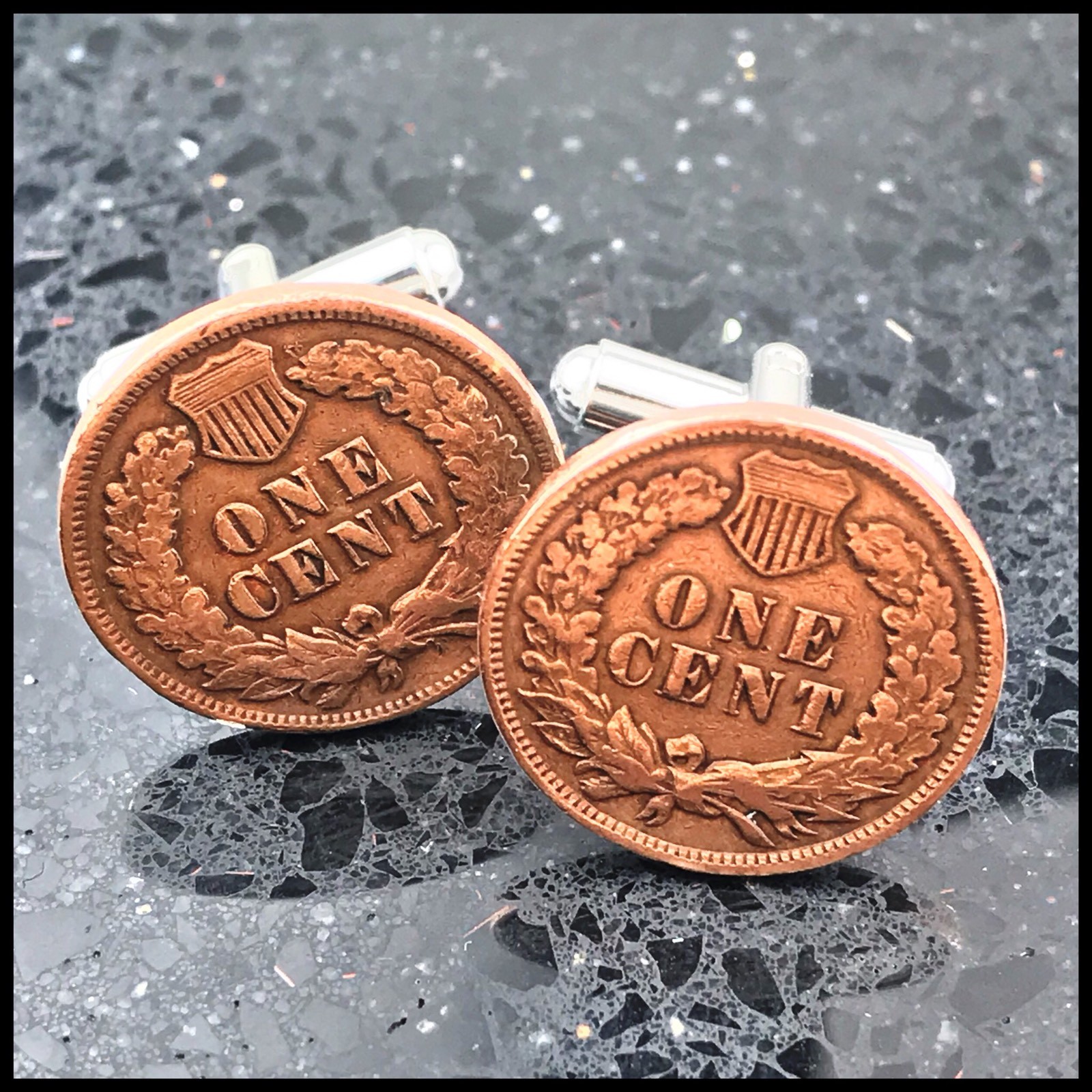 New Cufflinks Antique 100 Year Old Penny Coin Laurel Wreath w Shield One Cent