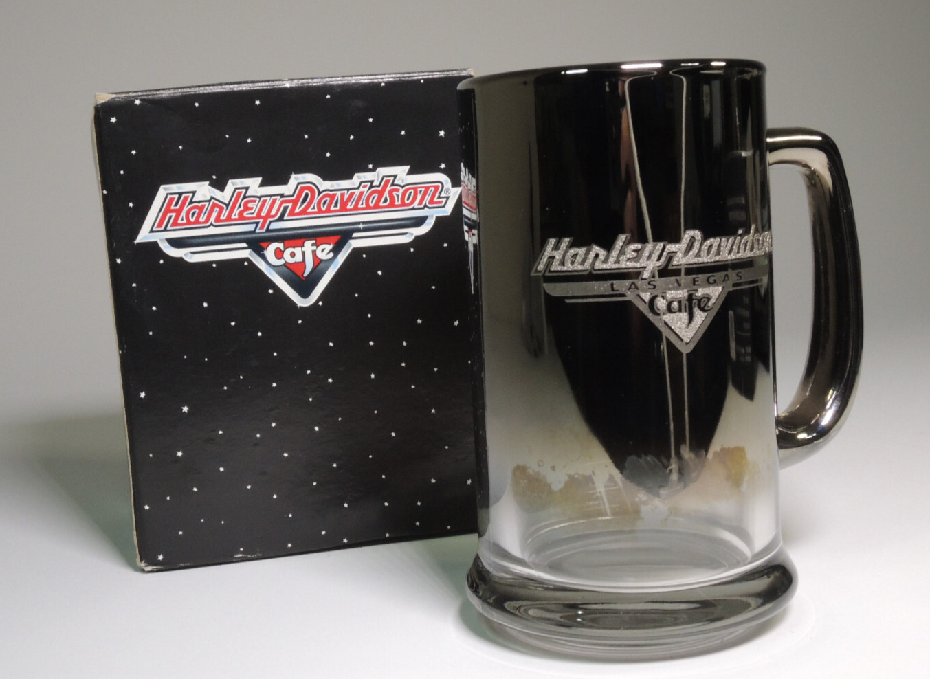 Harley Davidson Las Vegas Cafe mirrored chrome beer mug with Box