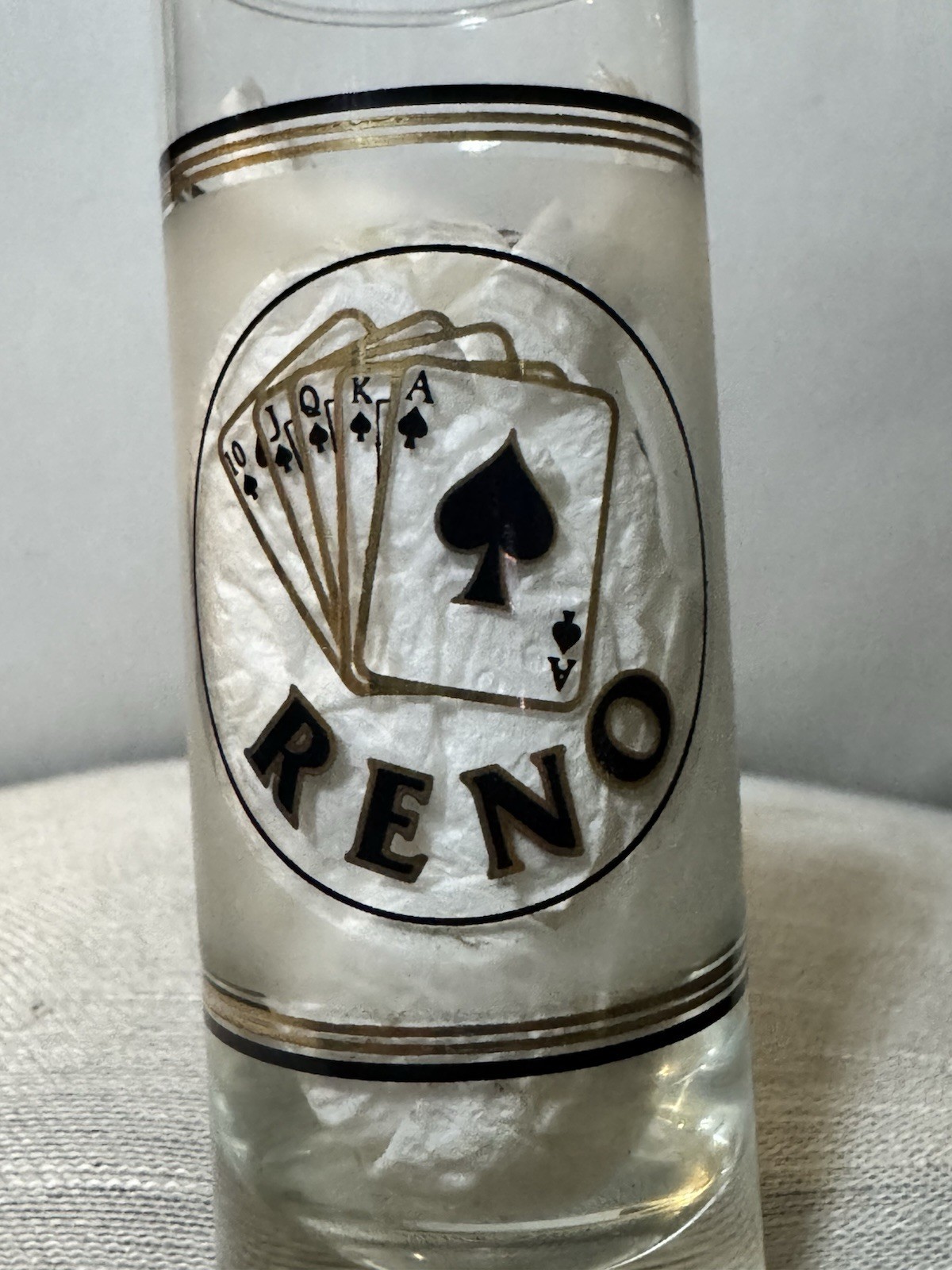 Item: Vintage Reno Nevada Clear Glass Shooter / Tall Shot Glass. Great Condition