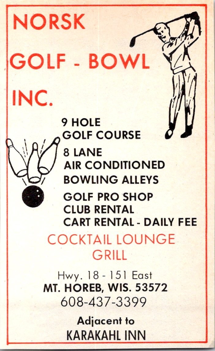 Norsk Golf Bowl Inc Cocktail Lounge Grill Hwy 18 Mt Horeb WI 1979 Ad 4AF2-S51