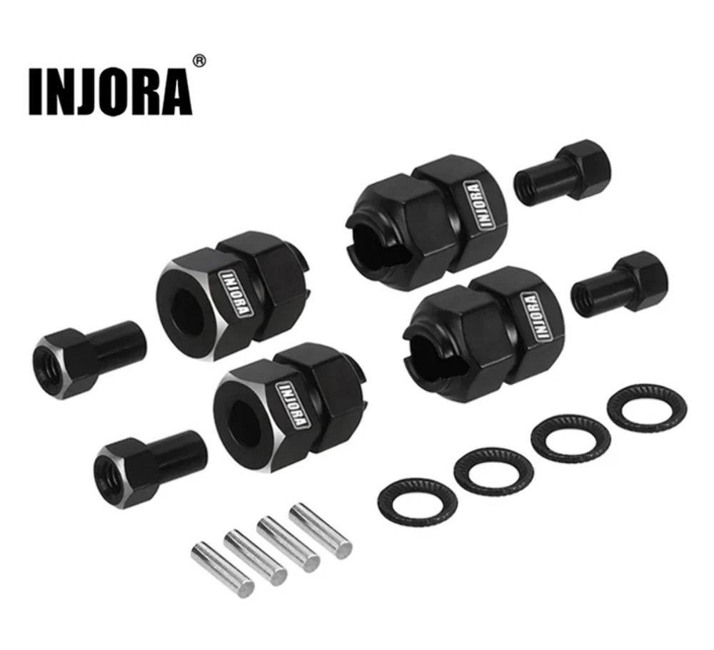 INJORA Stainless Steel 9mm(+5mm) Extended Wheel Hexes for 1/18 TRX4M 4M-60-9BK
