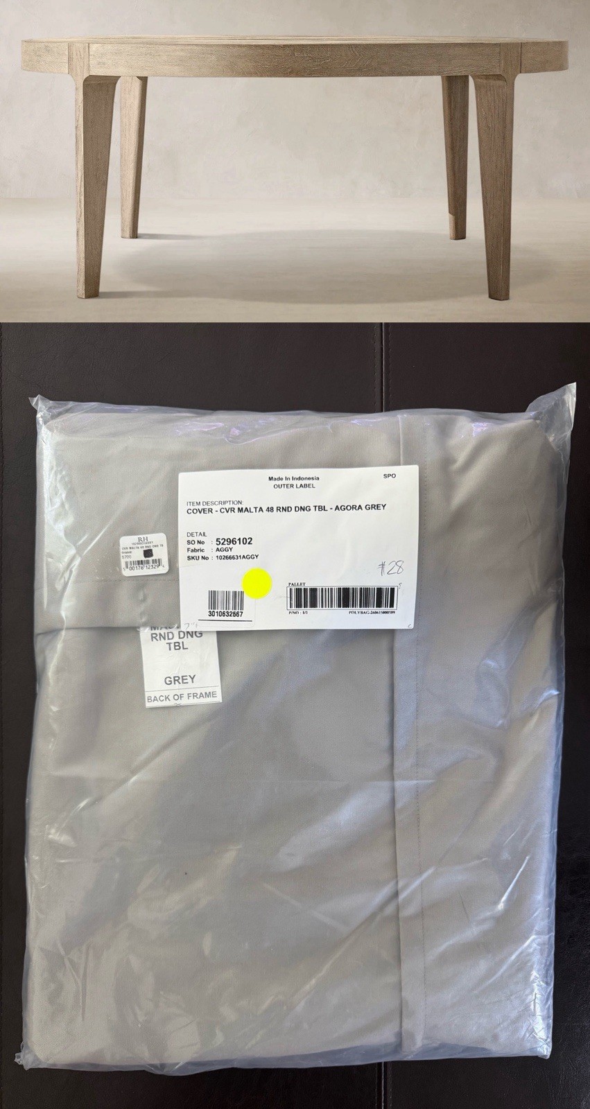 RH Restoration Hardware Malta 48” Round Dining Table COVER Grey $700 New