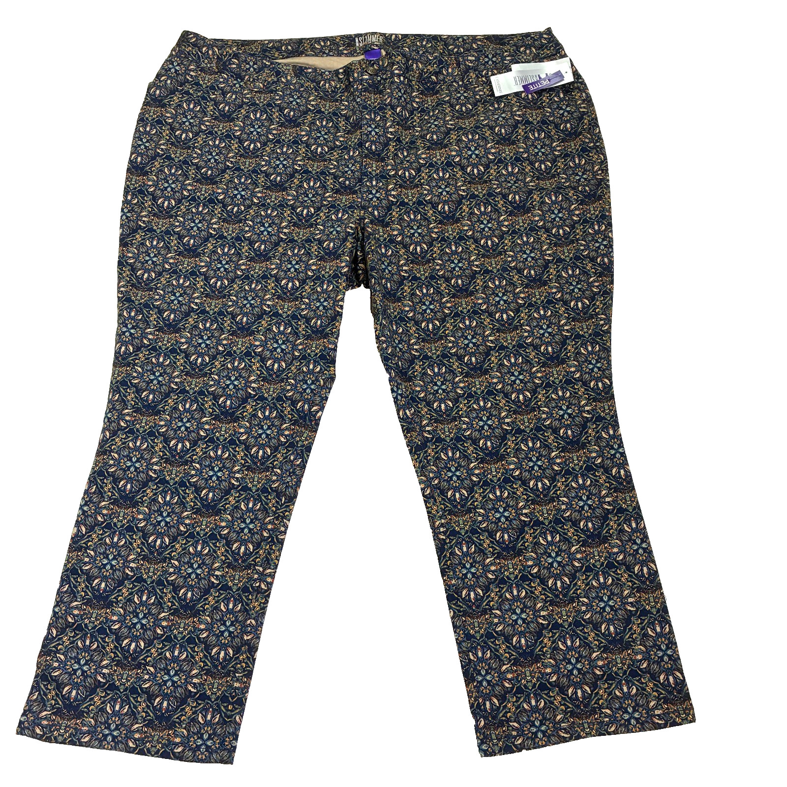 NWT Catherines Petite Secret Slimmer Classic Straight Jeans 28WP Floral MSRP:$74