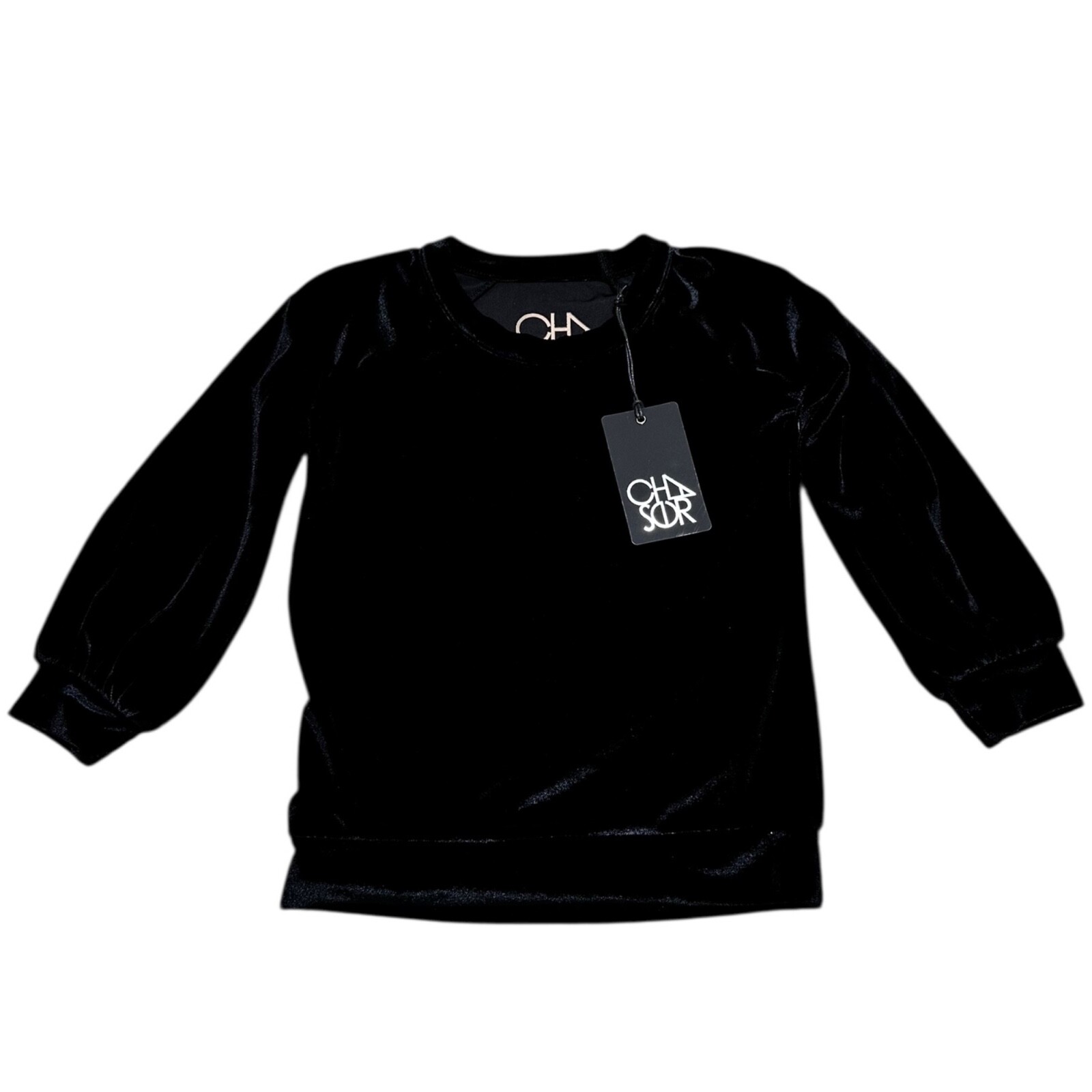 Chaser Girls Size 6 Black Velvet Long Sleeve Crew Neck Pullover Sweatshirt NWT