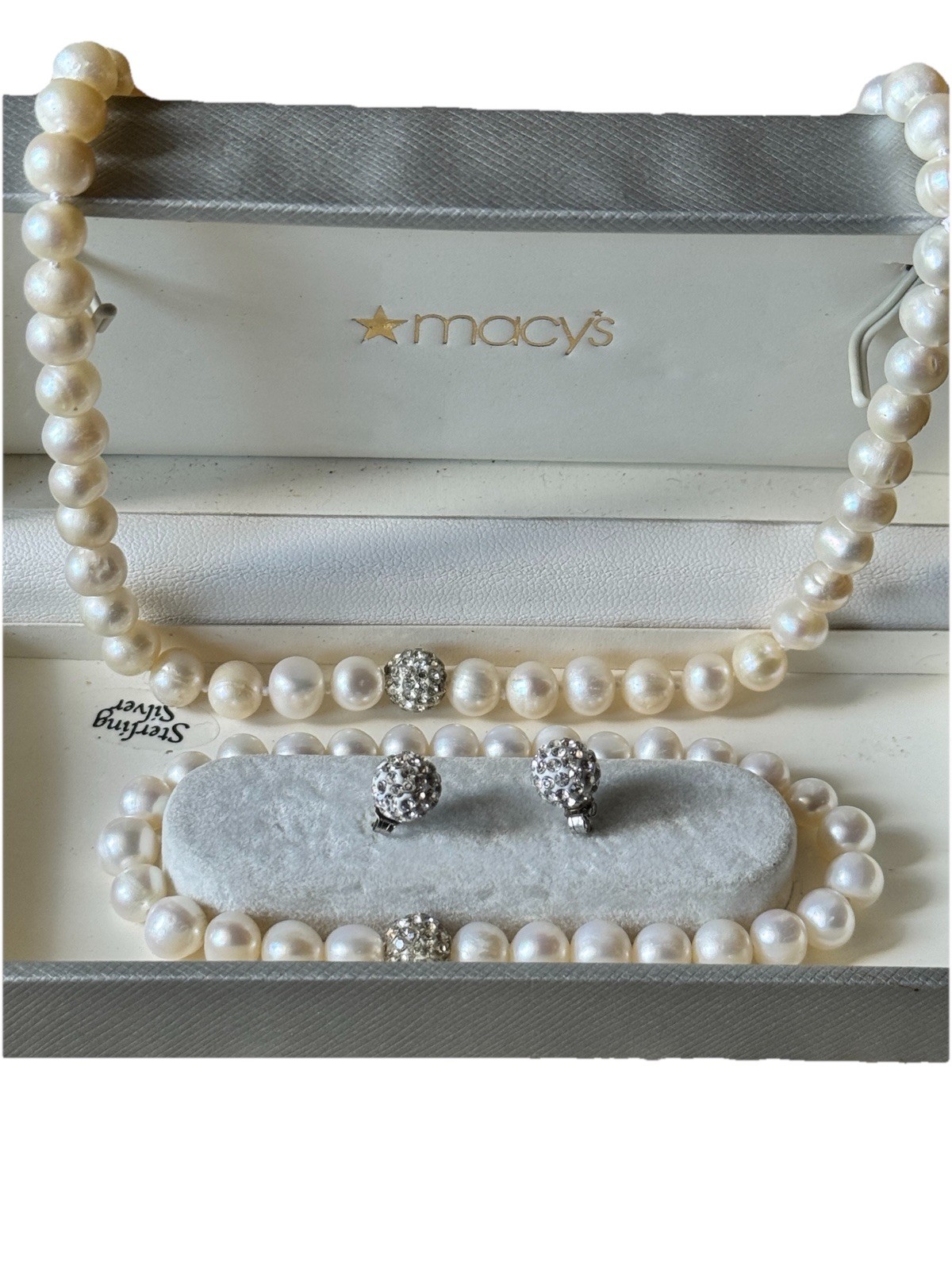 Macy’s Cultured Freshwater Pearl Woven Necklace, Bracelet &Earrings Set