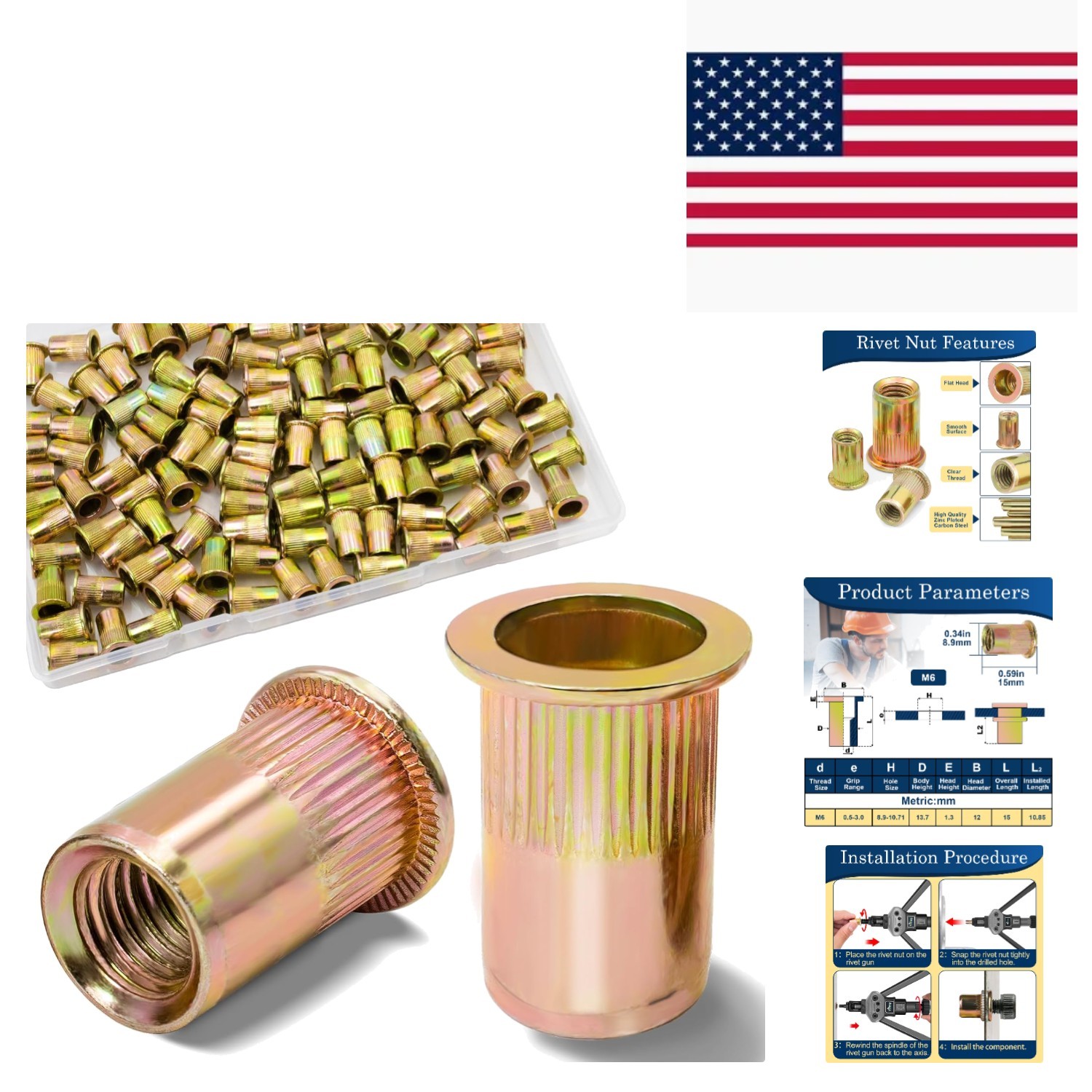 Corrosion-Resistant 115 Pcs M6 Rivet Nut Set - Ideal for Metal and Manufacturing