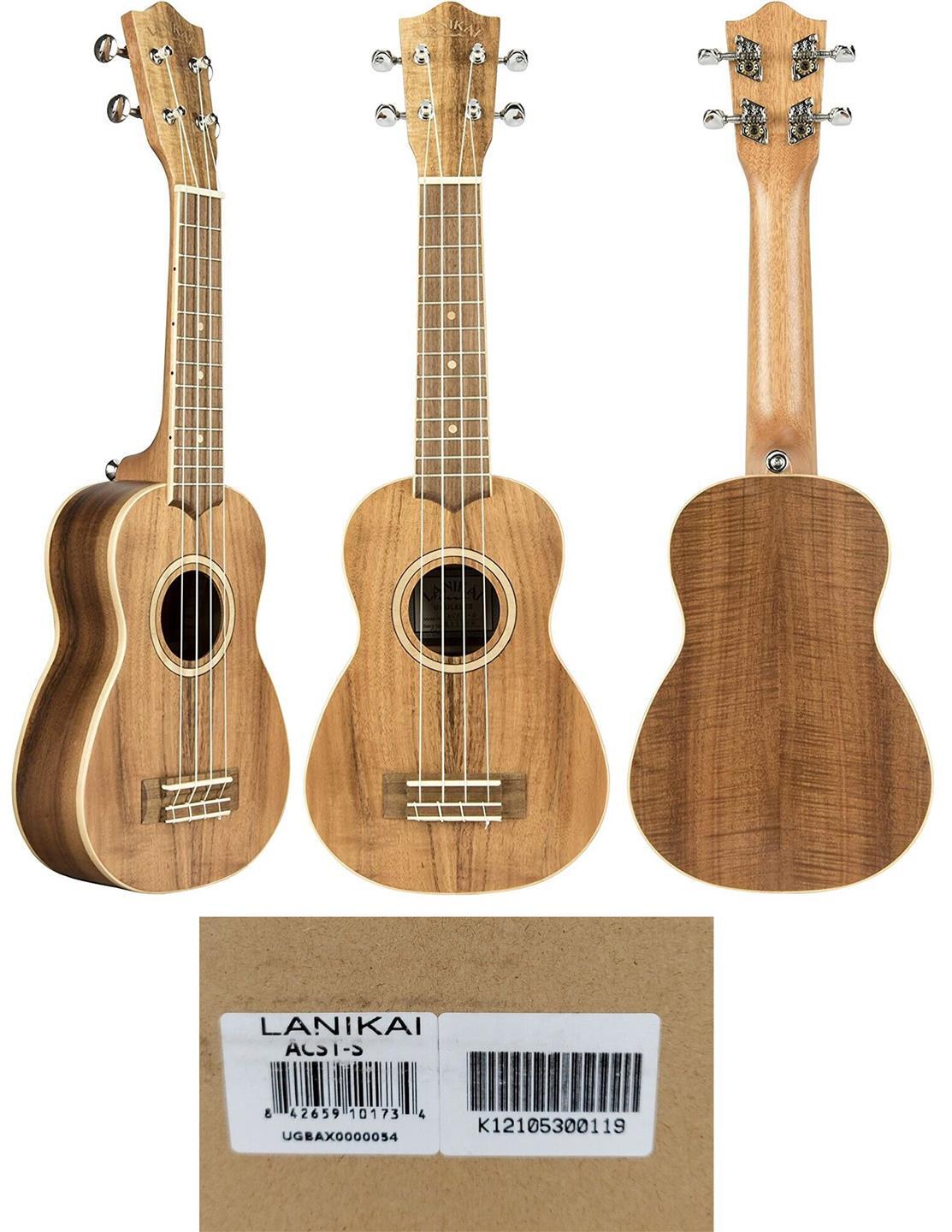 Lanikai Model ACST-S Soprano Size Solid Acacia Top Ukulele with Deluxe Gig Bag