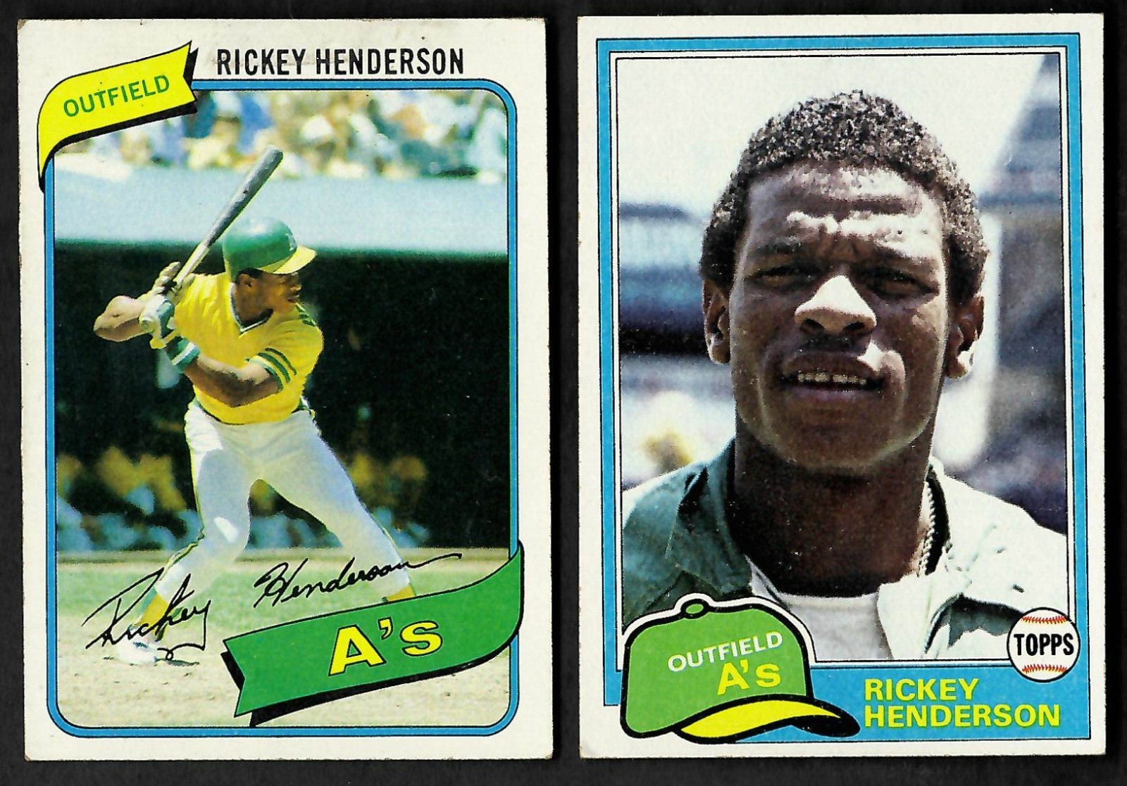 Rickey Henderson 1980 Topps Rookie RC #482 + 1981 Topps #261 2 Card Lot