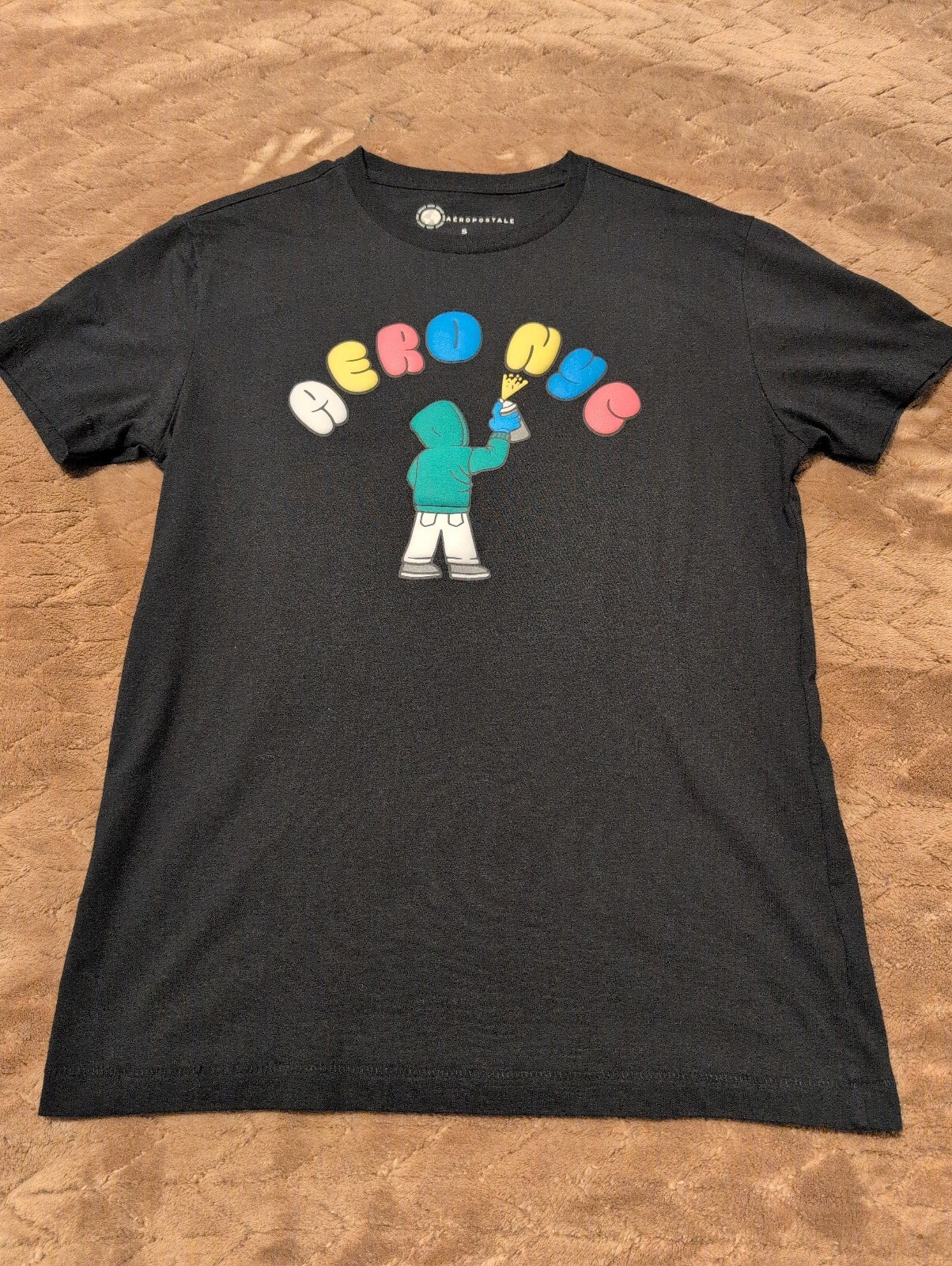 Aeropostale Black Graphic T-Shirt with Colorful HERO NYC Design, Size S