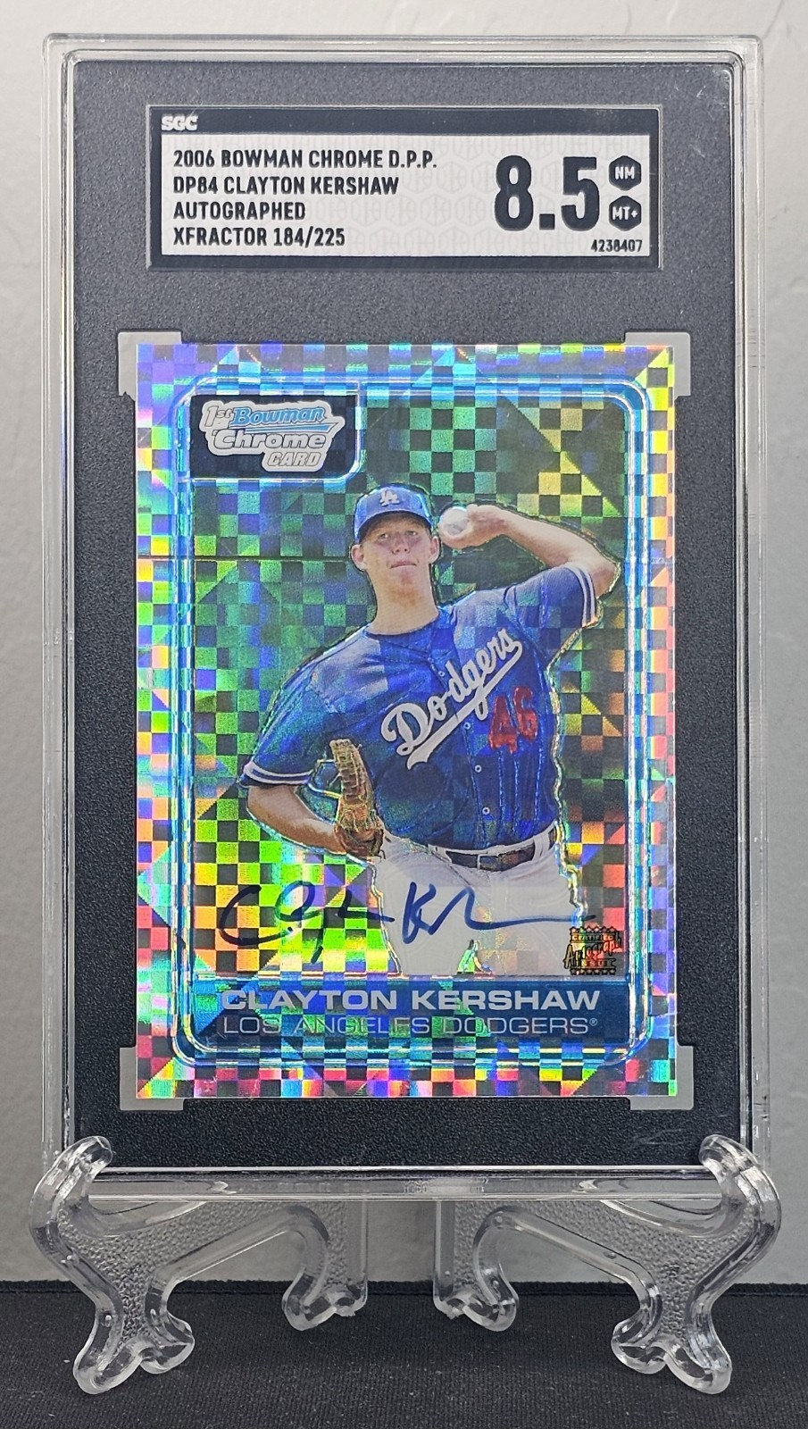 Clayton Kershaw 2006 Bowman Chrome 1st XFRACTOR AUTO 184/225 SGC 8.5 Dodgers
