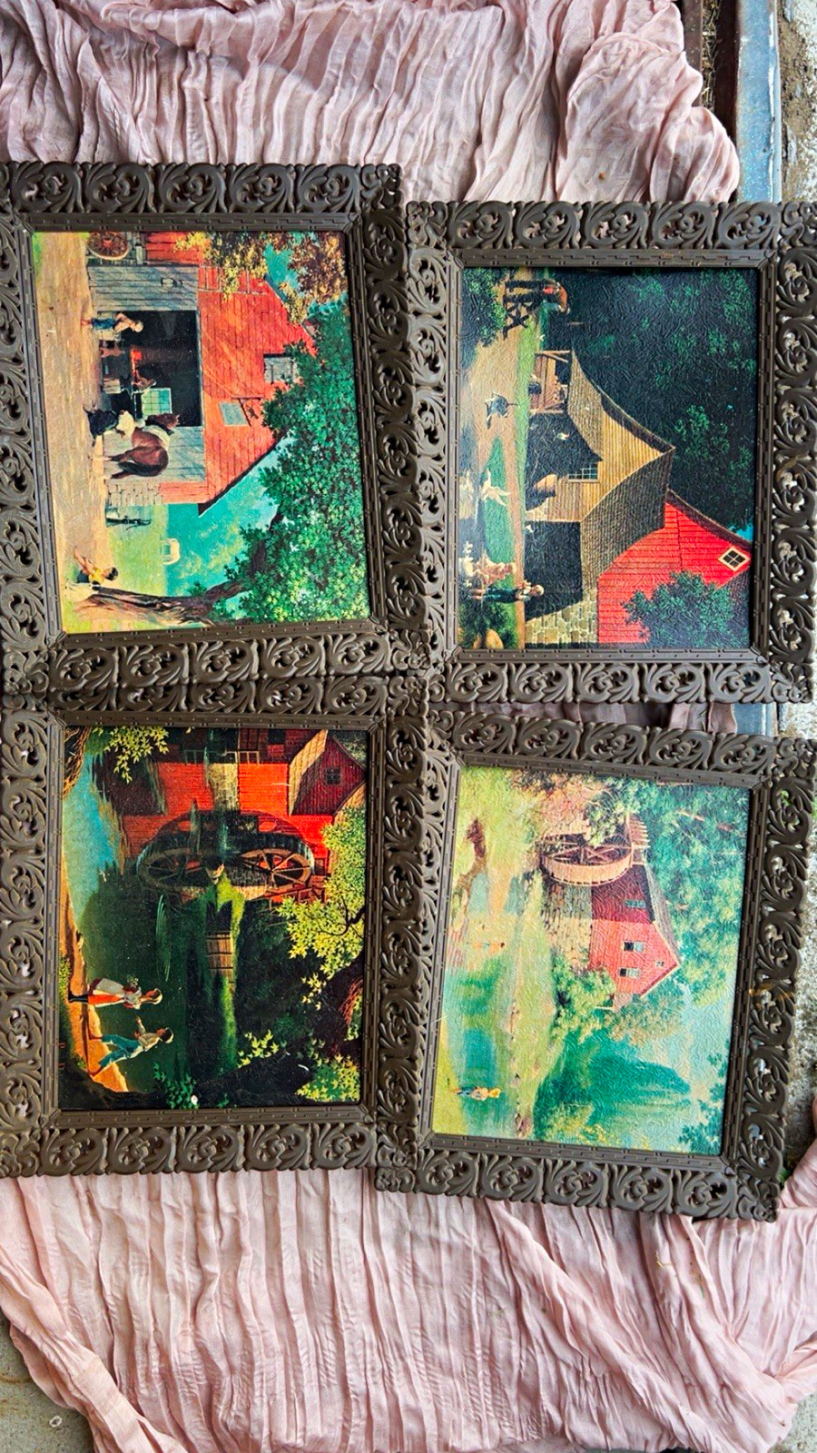 Vintage Paul Detlefsen Americana Prints Set of 4 –Ornate Framed Farm Scene