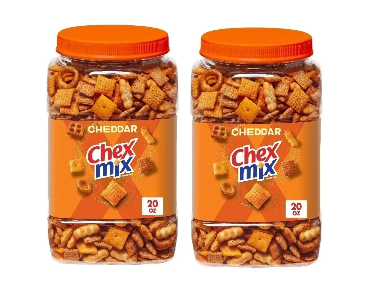Chex Mix Cheddar Savory Snack Mix Salty Snacks Tub 20 oz Pack of 2