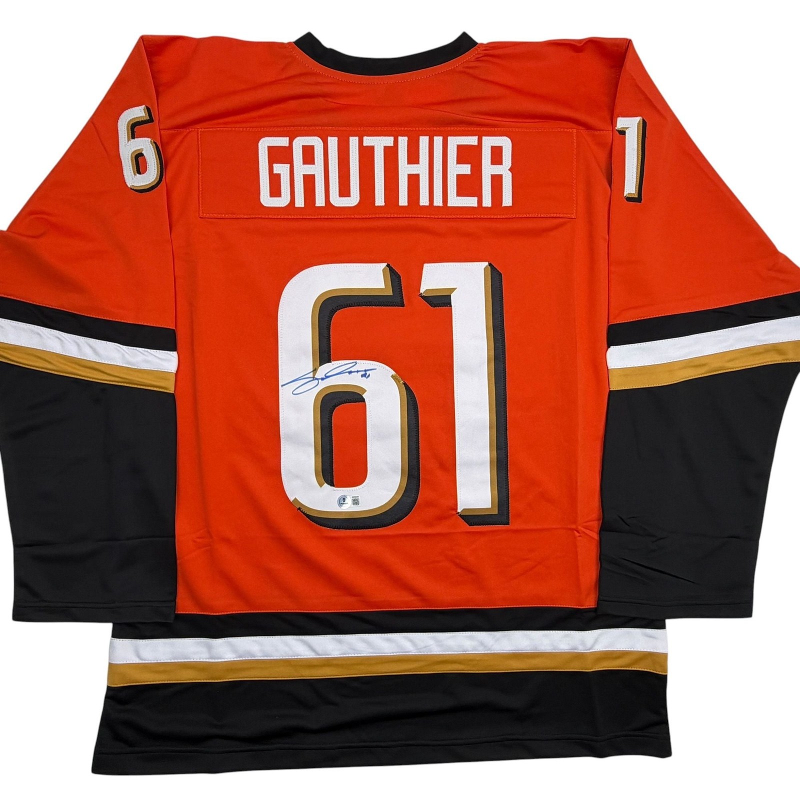 Autographed/Signed Cutter Gauthier Anaheim Orange Hockey Jersey Beckett BAS COA Autographed/Signed Cutter Gauthier Anaheim Orange Hockey Jersey Beckett BAS COA