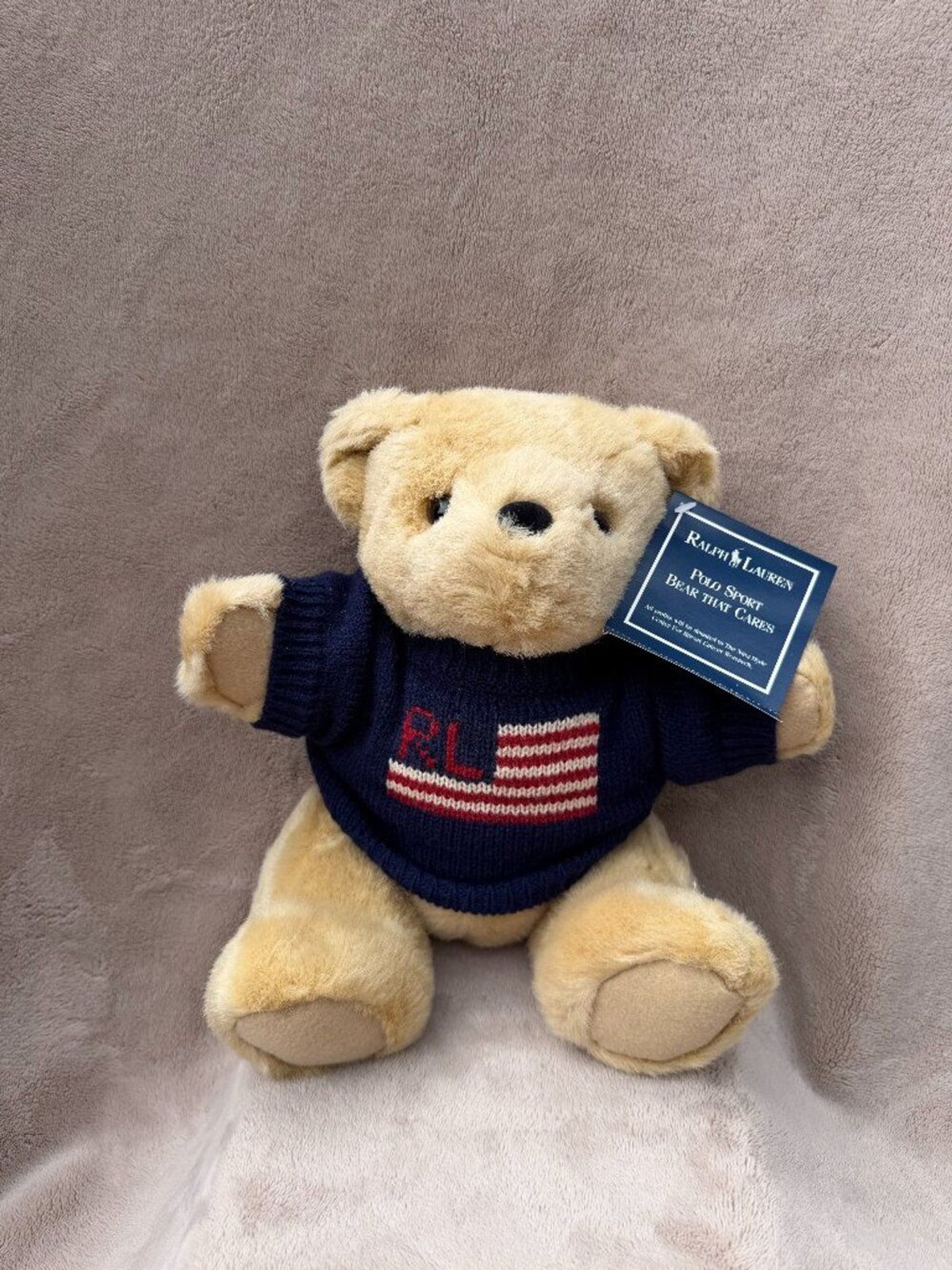 Vintage 1996 Ralph Lauren Polo Sport Bear That Cares Plush - USA Flag Sweater -
