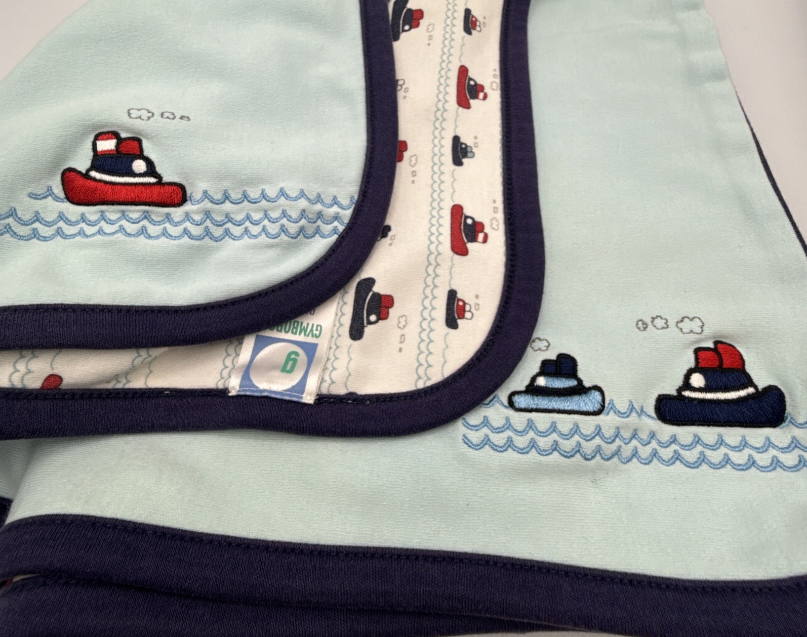 RARE Gymboree 2001 Tug Boat Baby Blanket Blue Reversible Vintage Y2K STAIN READ