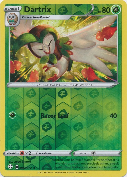 Reverese Holo Dartrix Uncommon 007/072 Shining Fates Pokemon TCG