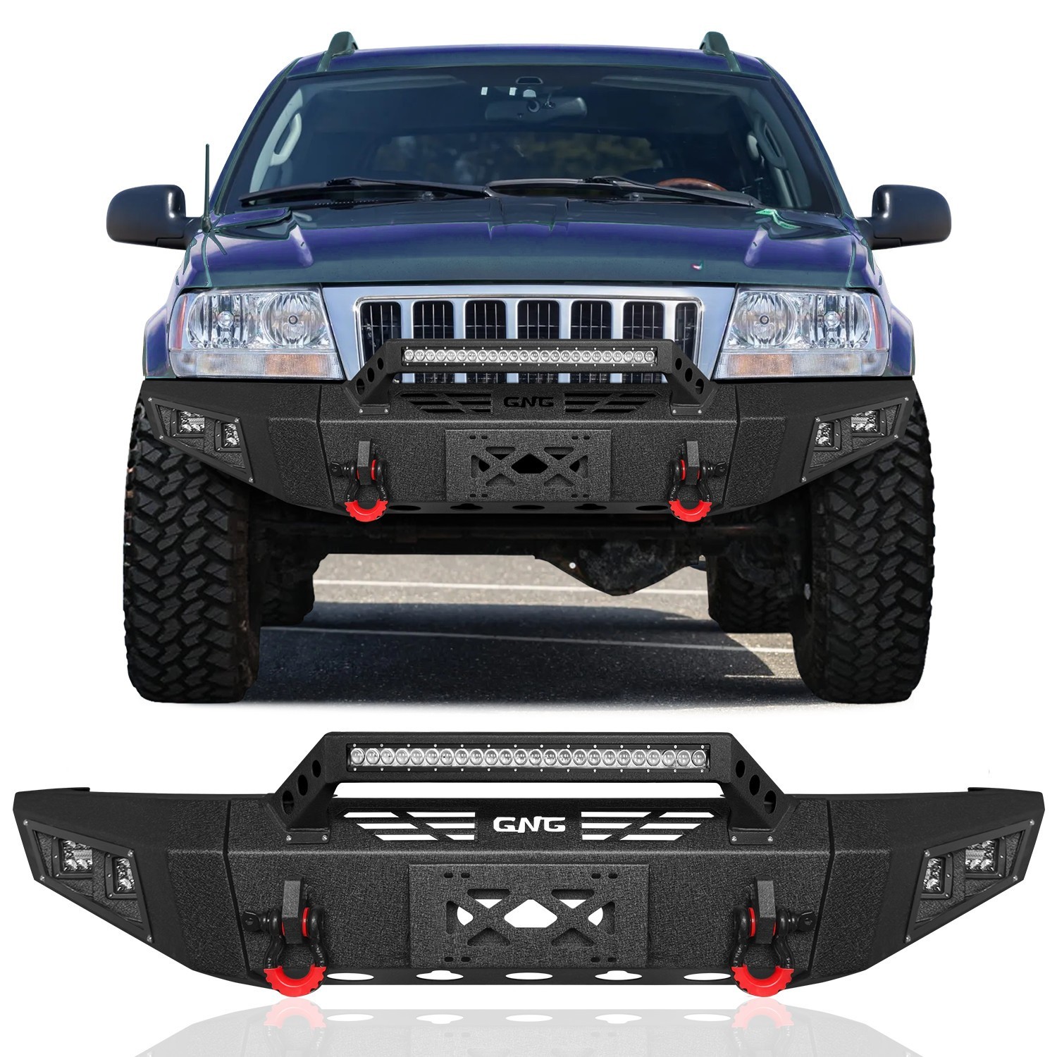 VIJAY For 1999-2004 Jeep Grand Cherokee WJ  Steel Front Rear Bumper W/LED Lights
