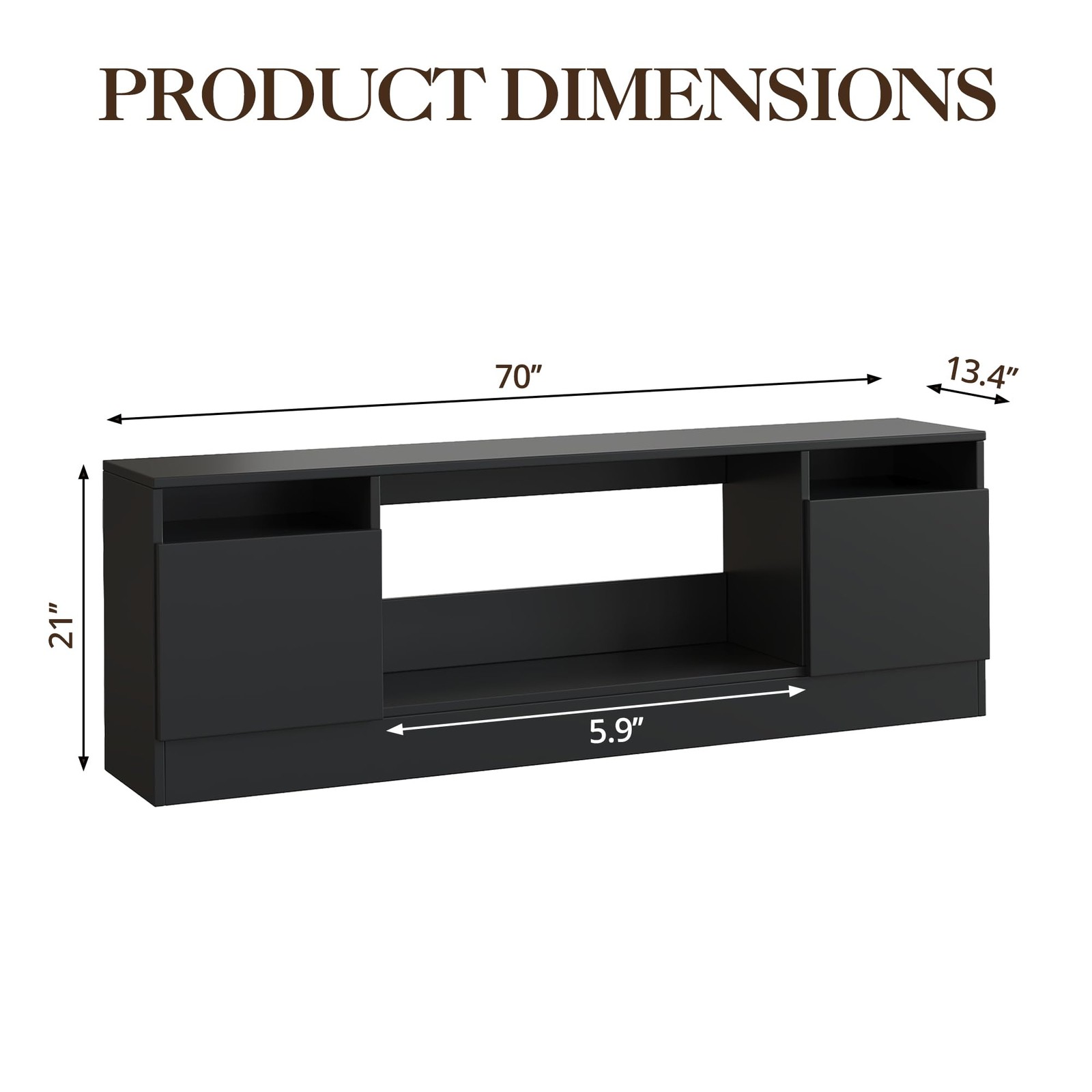 70in LED 2 Tier TV Console Media Stand Cabinet Fit 36