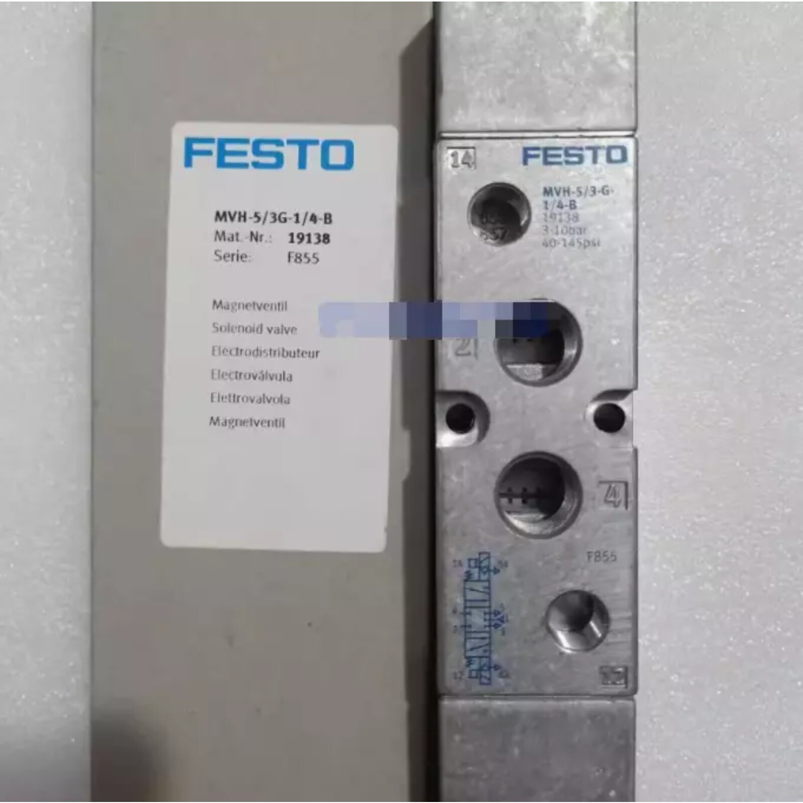 Festo MVH-5/3G-1/4-B 19138 Solenoid Valve New One MVH5/3G1/4B