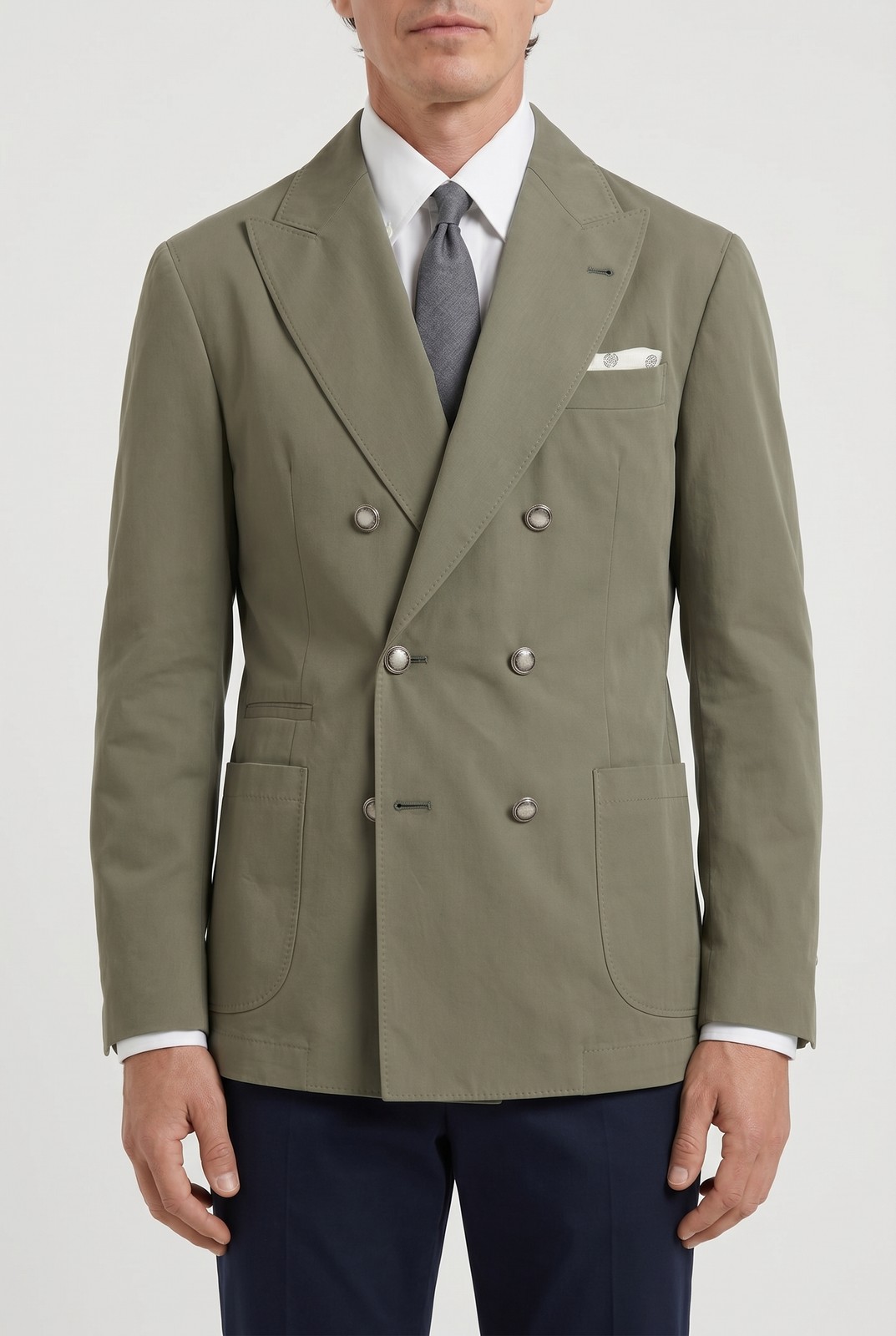 BRUNELLO CUCINELLI MEN\'S OLIVE COTTON DOUBLE BREASTED BLAZER MSRP $4100