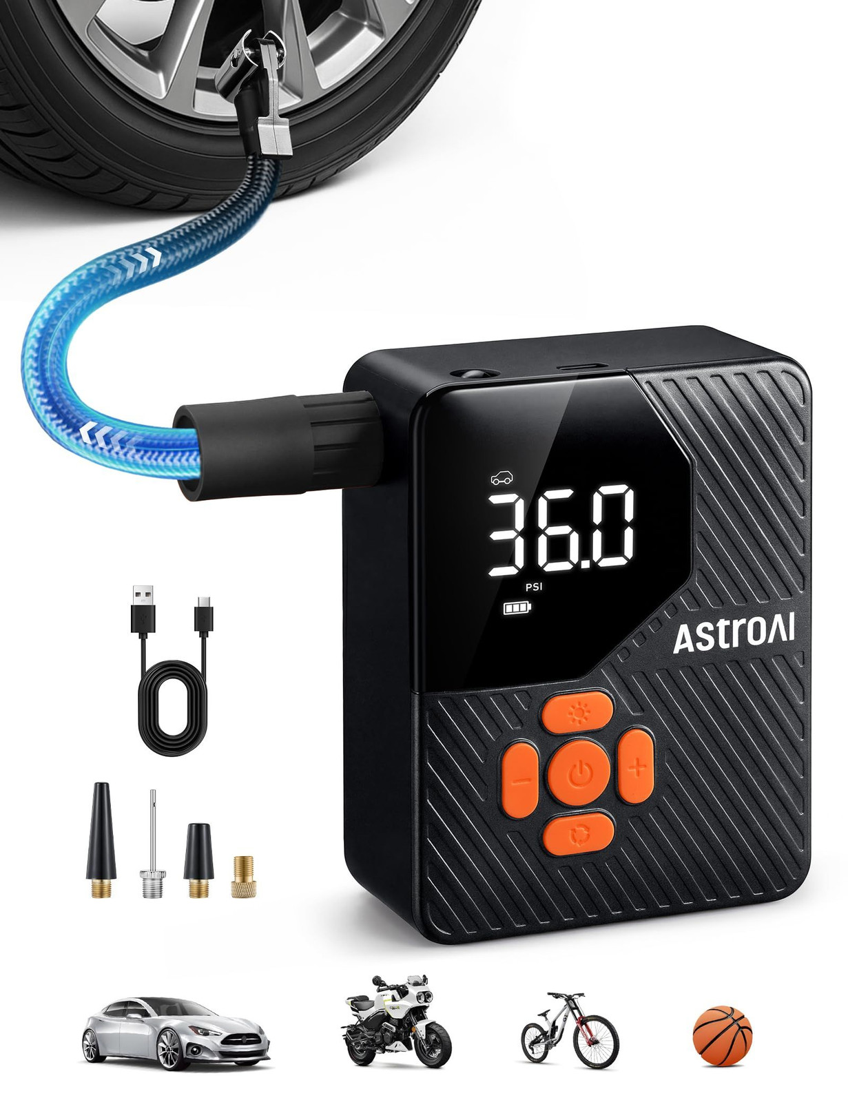 AstroAI 150 PSI Tire Inflator Portable Air Compressor L7 Mini Orange 