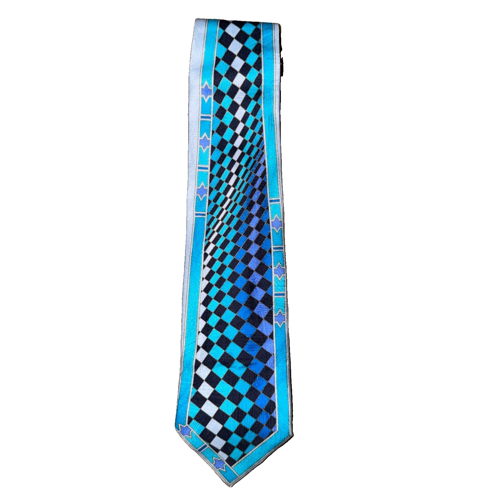 NWT Vitaliano Pancaldi Blue Checker Print Silk Necktie