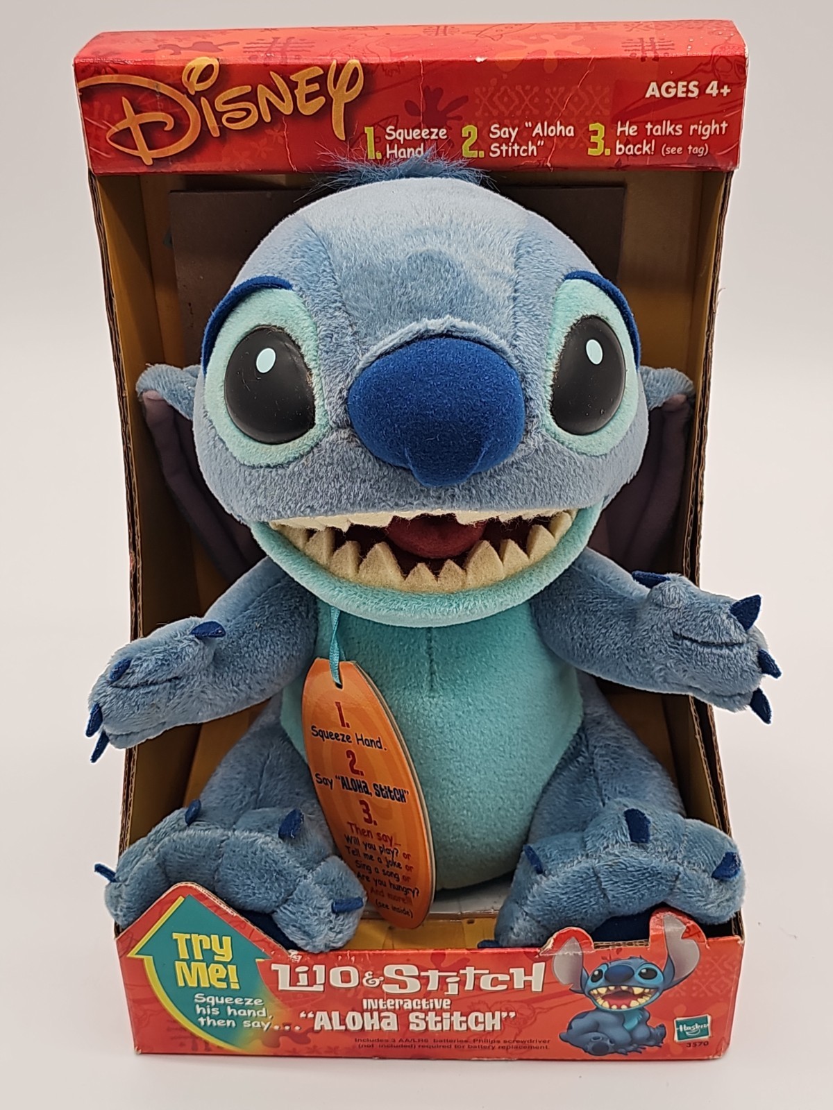 2002 Disney Lilo & Stitch Interactive ALOHA STITCH Plush ATTACHED to BOX NEW 