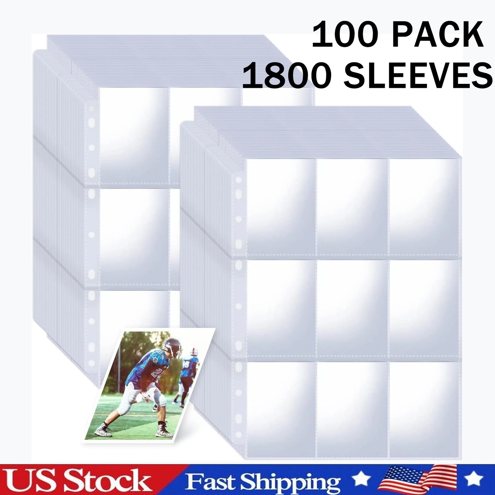 100-Pack Sheets 9-Pocket Pages 1800 Sport Trading Card Sleeves For 3-Ring Binder